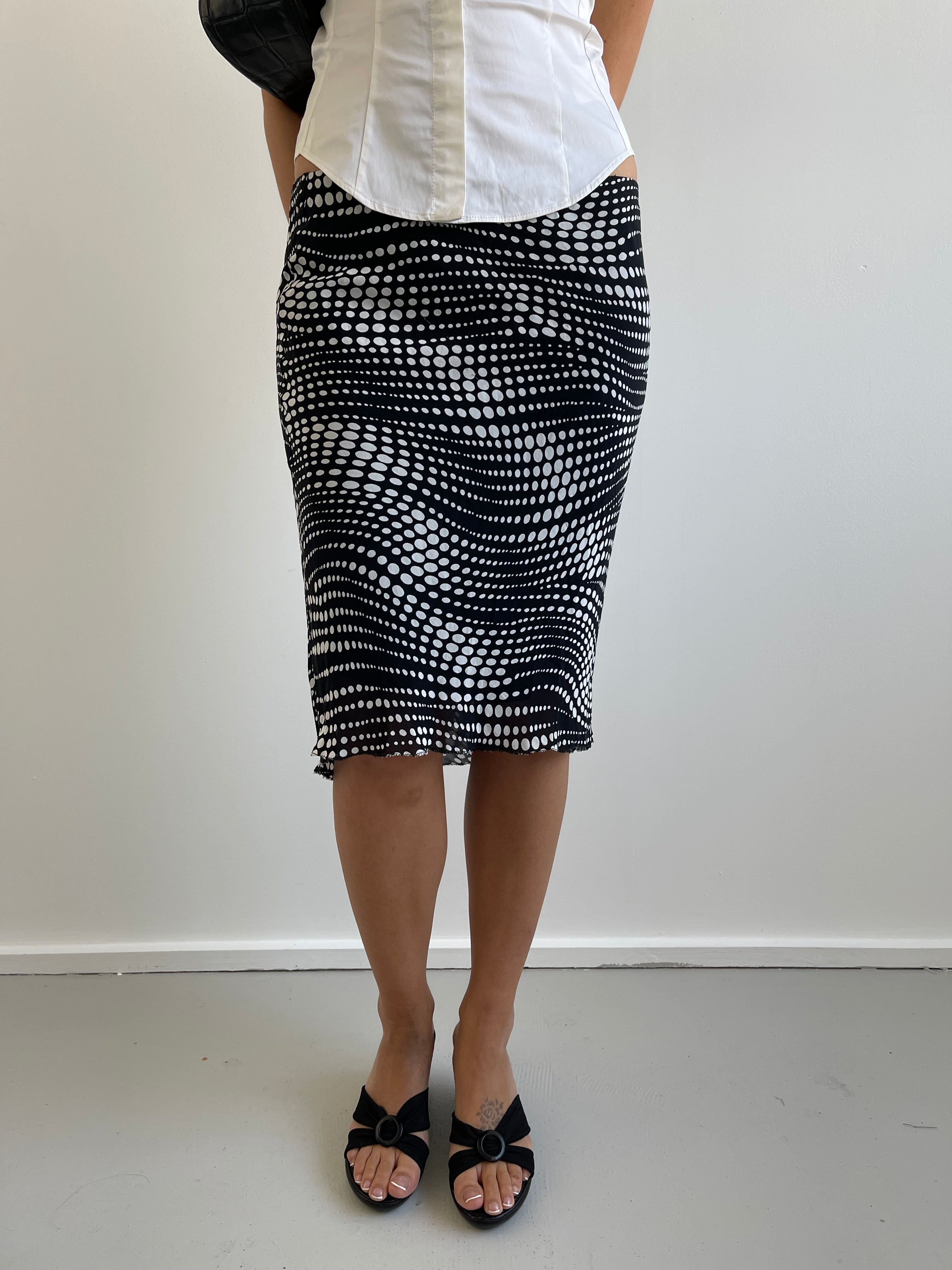 Black and white polka dot midi skirt