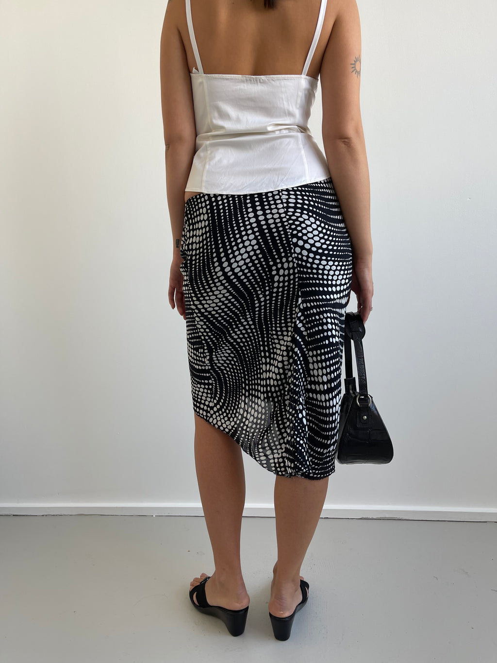 Black and white polka dot midi skirt