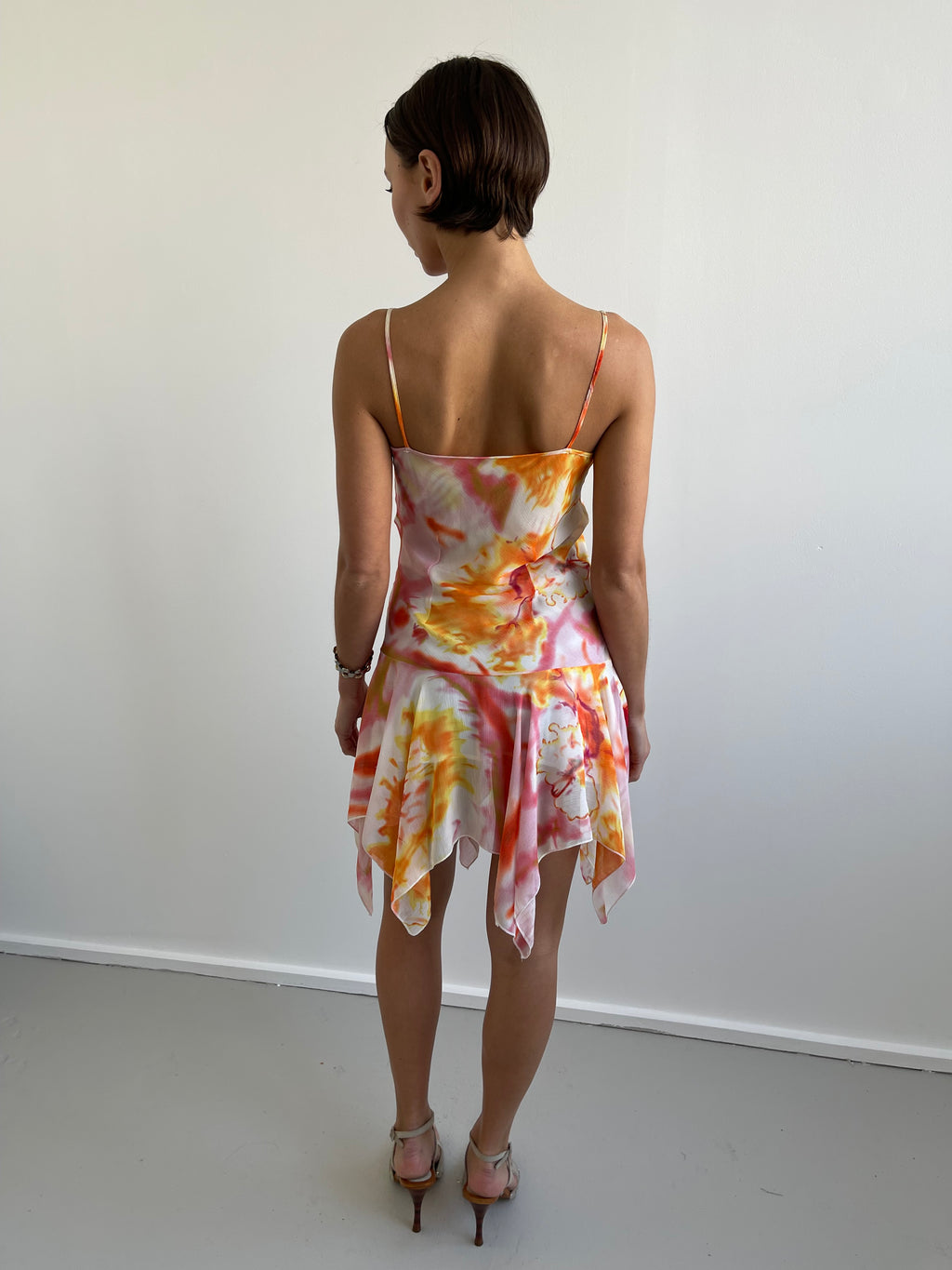 Pink and orange abstract floral floaty dress