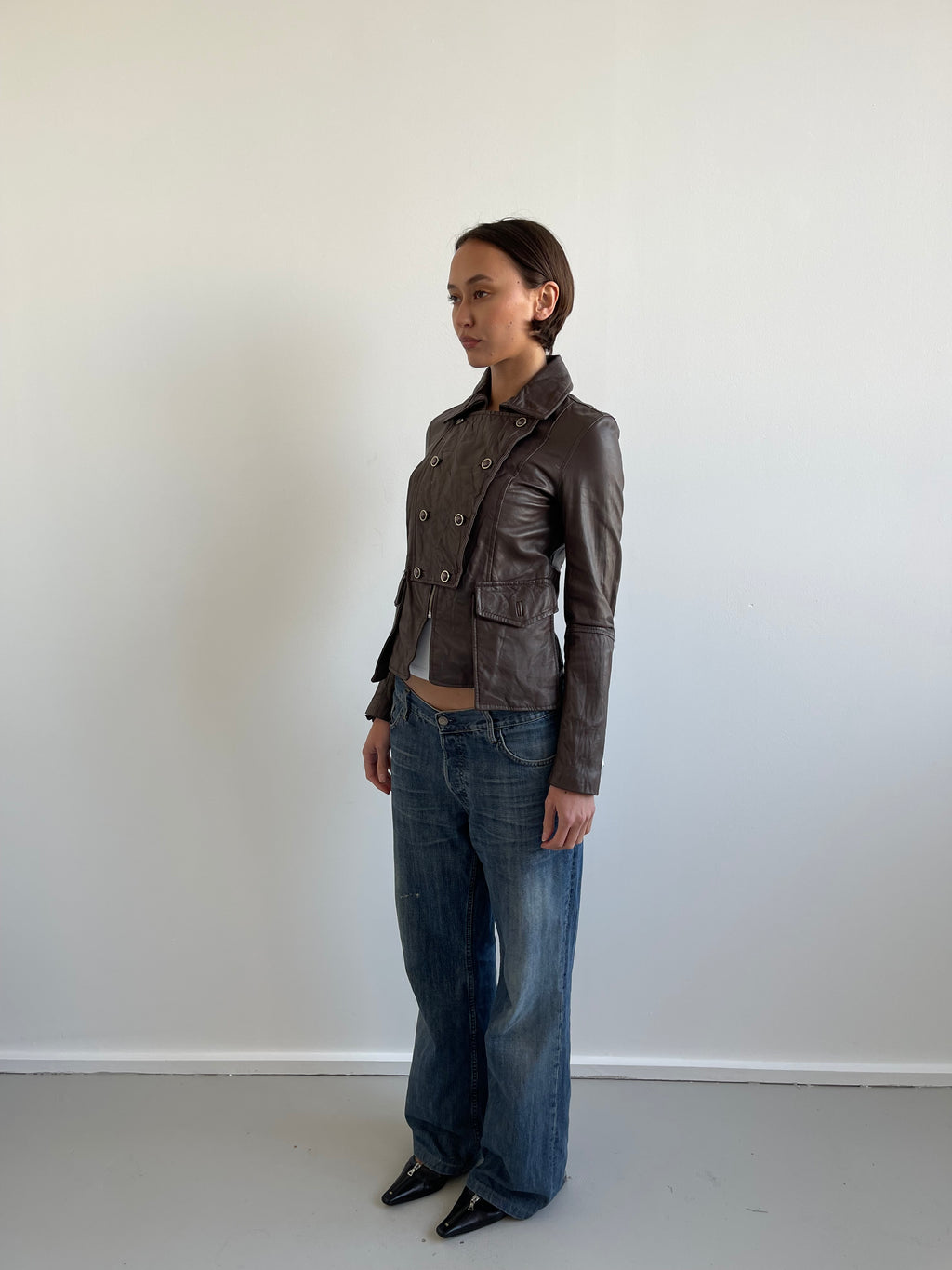 Vintage deadstock Brown military style leather jacket