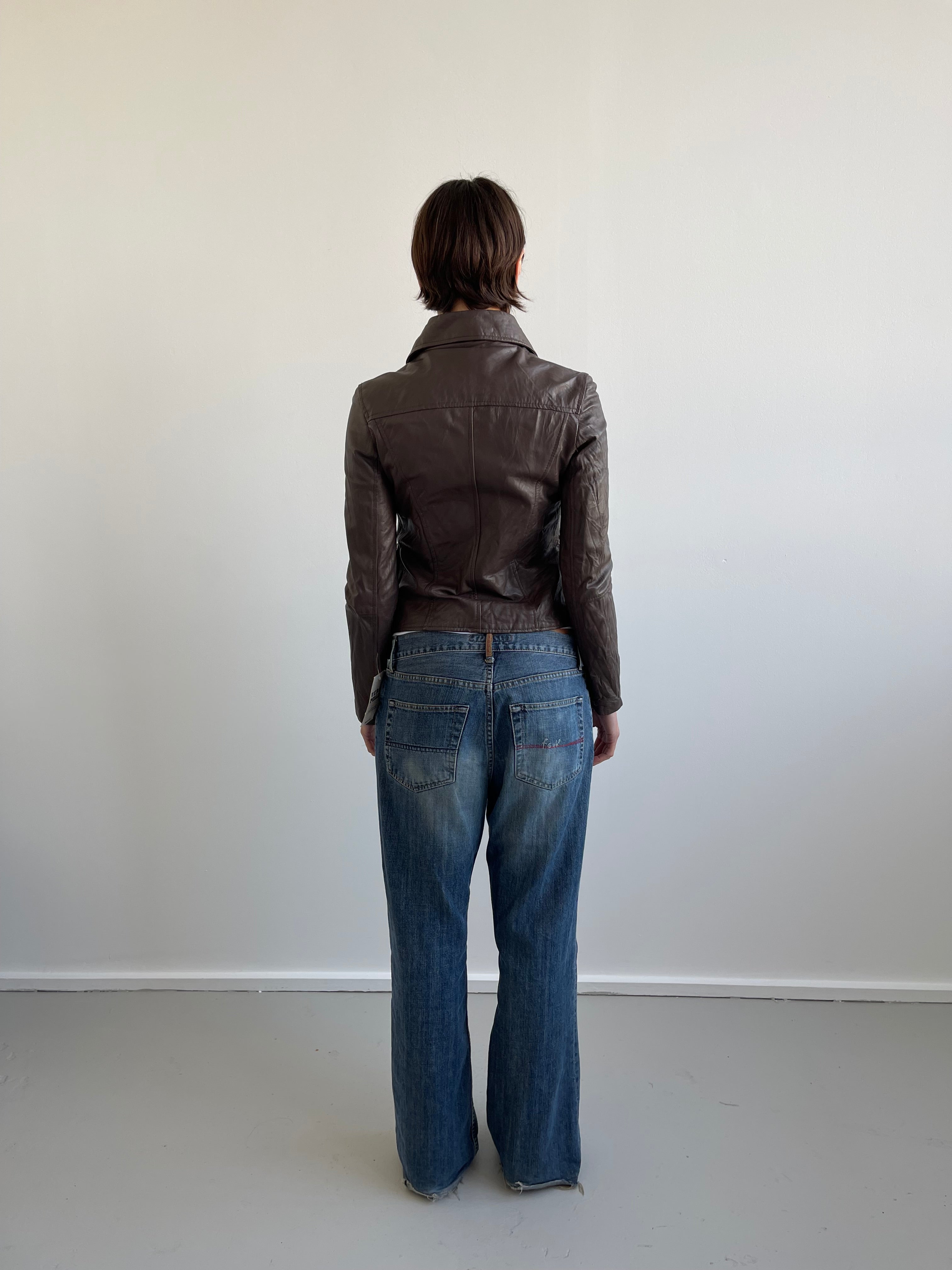 Vintage deadstock Brown military style leather jacket