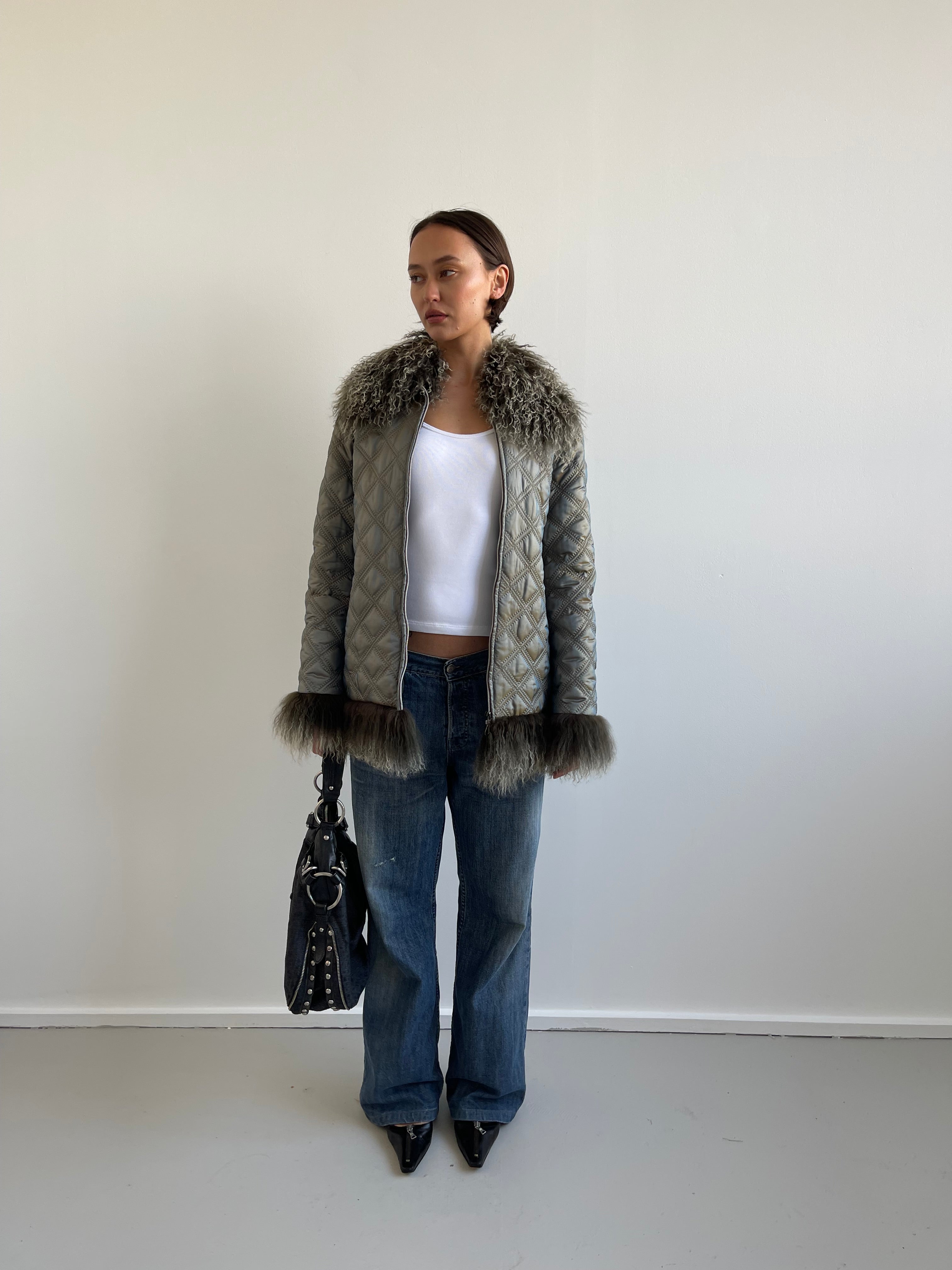 Iridescent quilted afghan coat