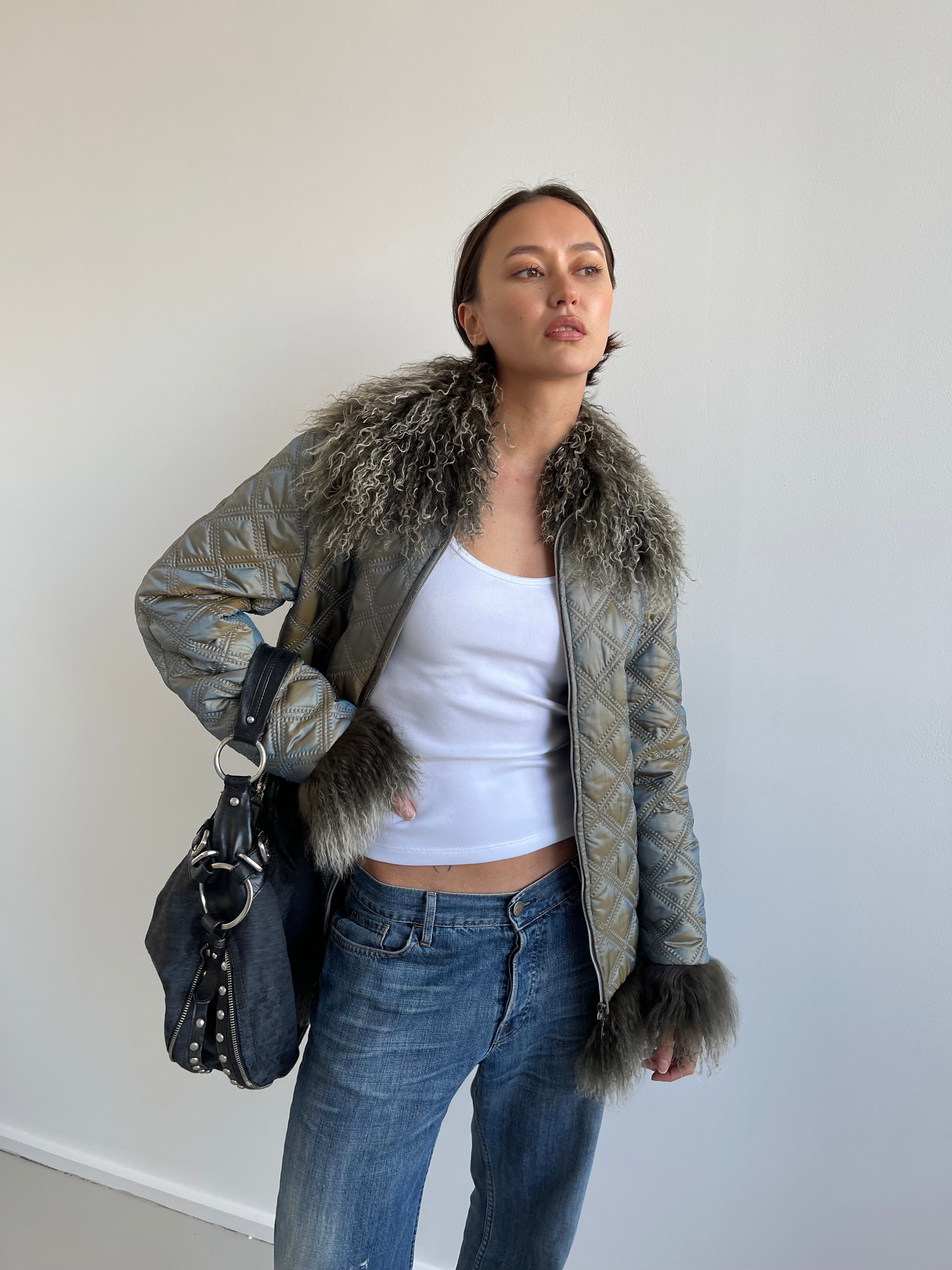 Iridescent quilted afghan coat