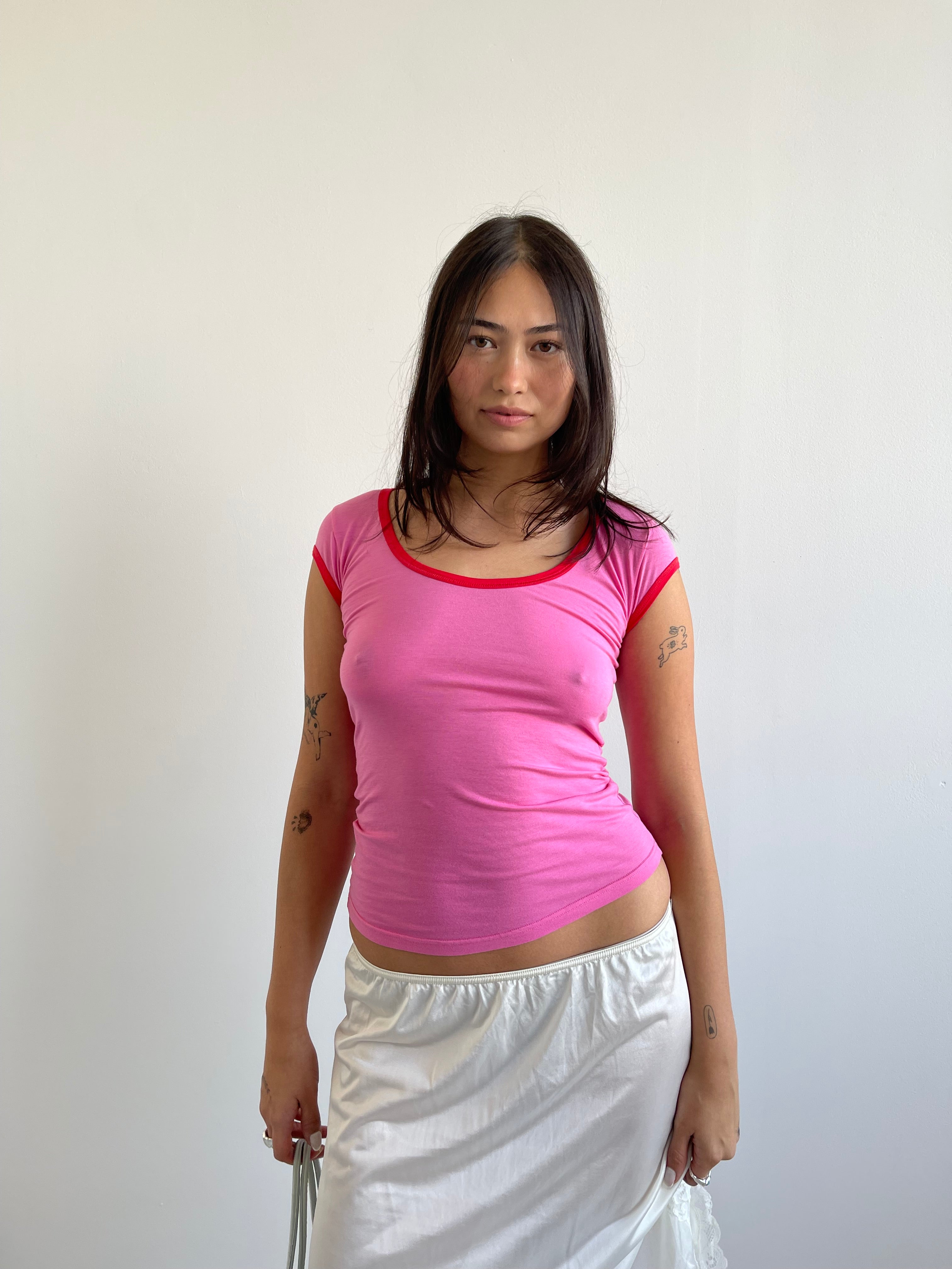 John Richmond pink t-shirt with red trims