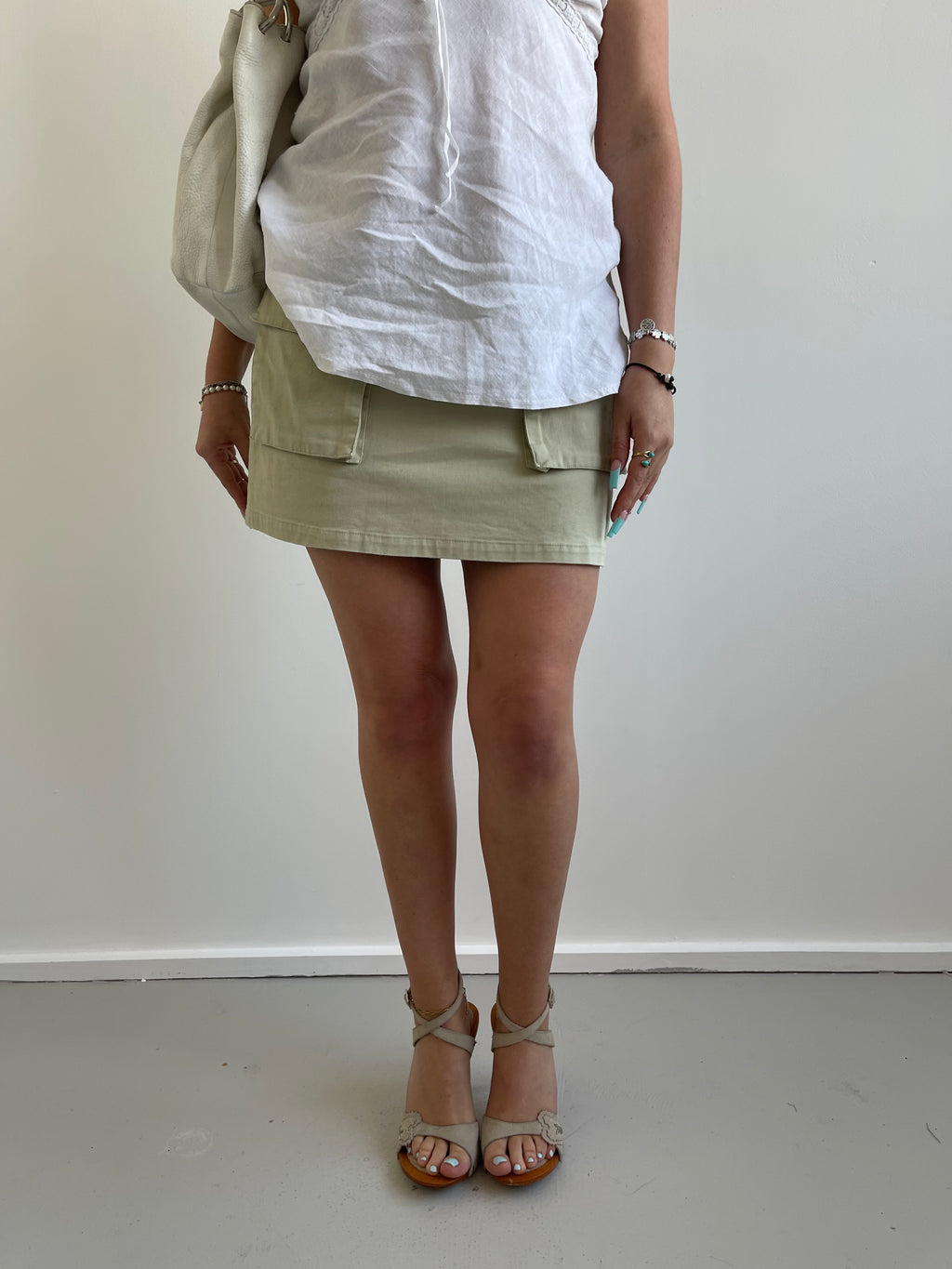 Beige canvas mini skirt