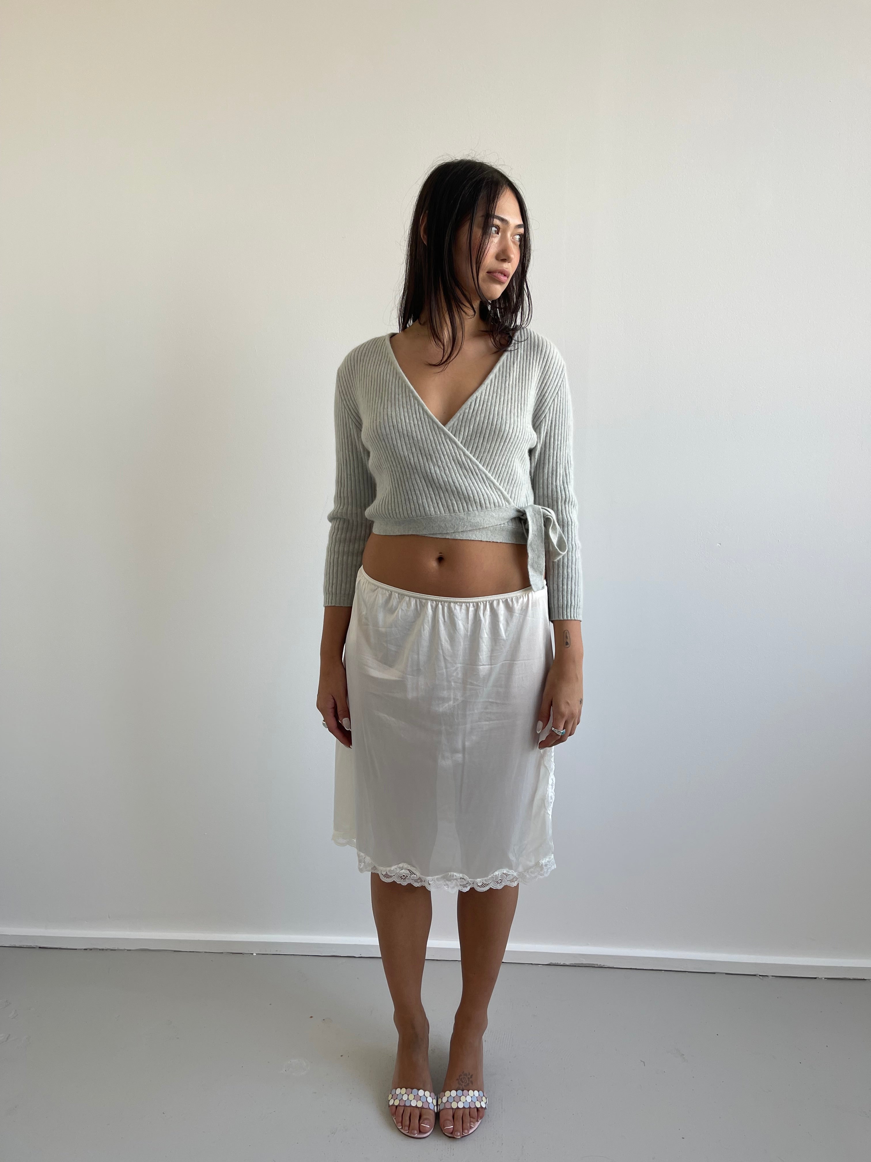 Vintage baby blue angora wool wrap around cardigan