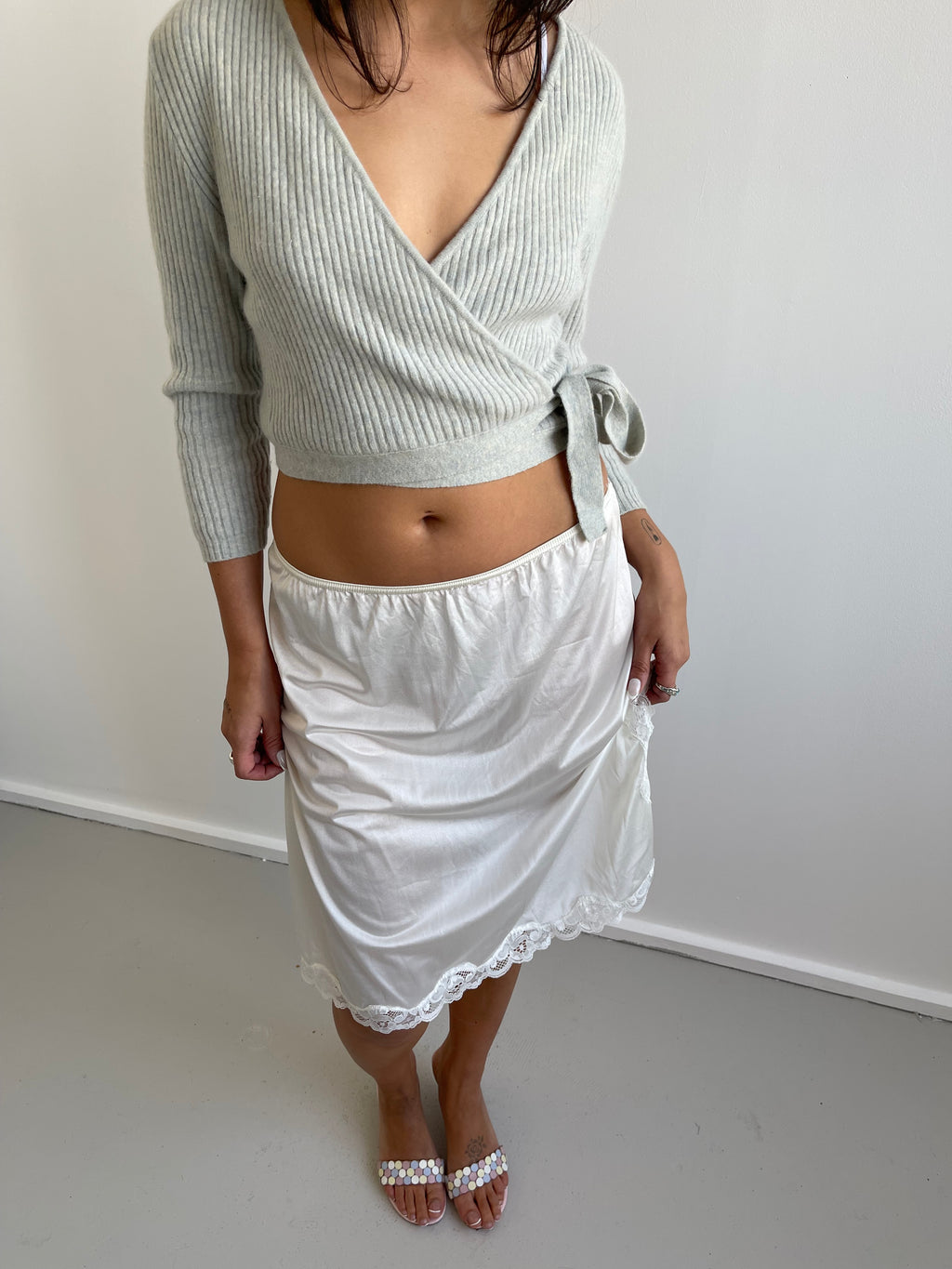 Vintage baby blue angora wool wrap around cardigan