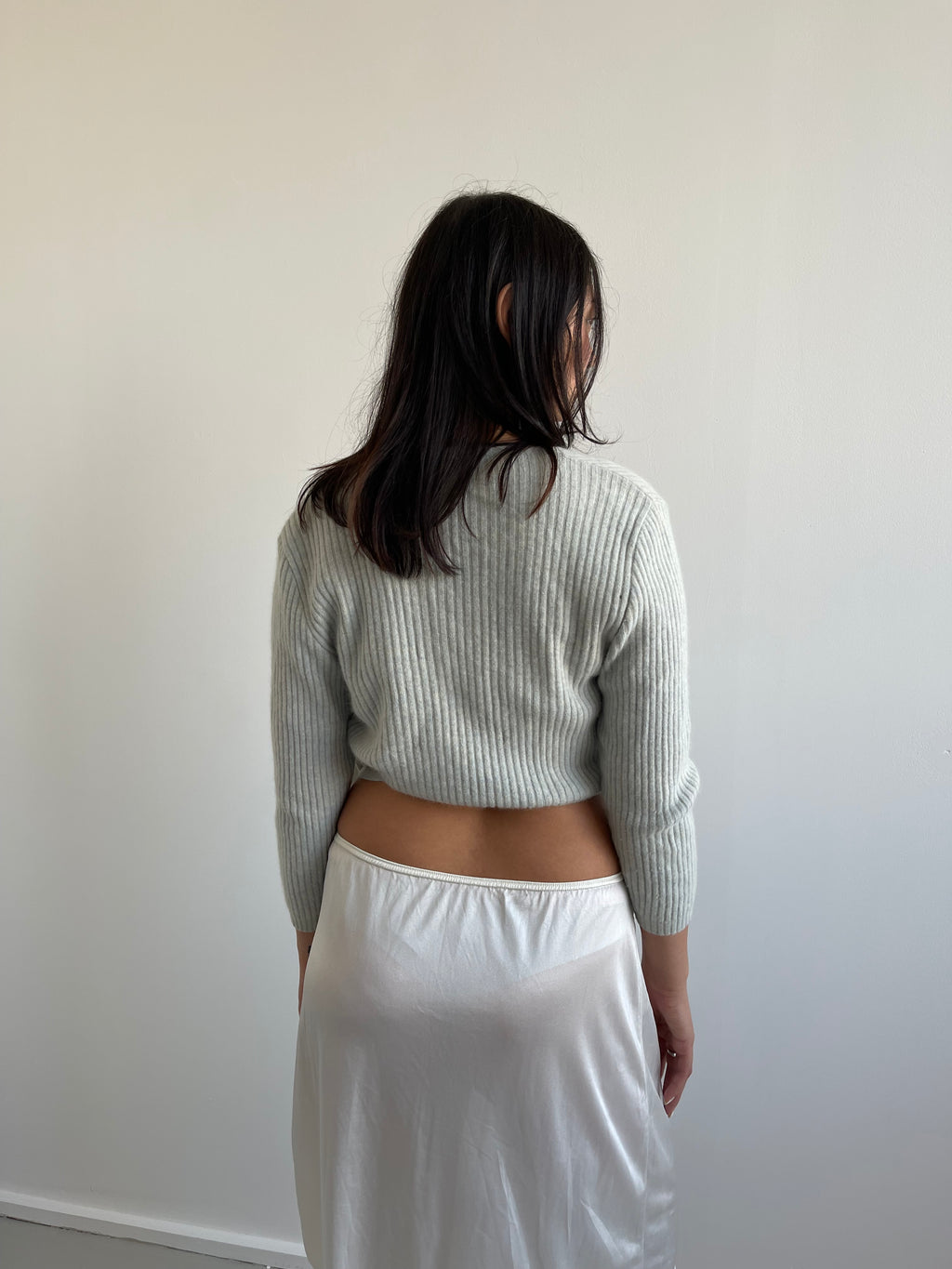 Vintage baby blue angora wool wrap around cardigan