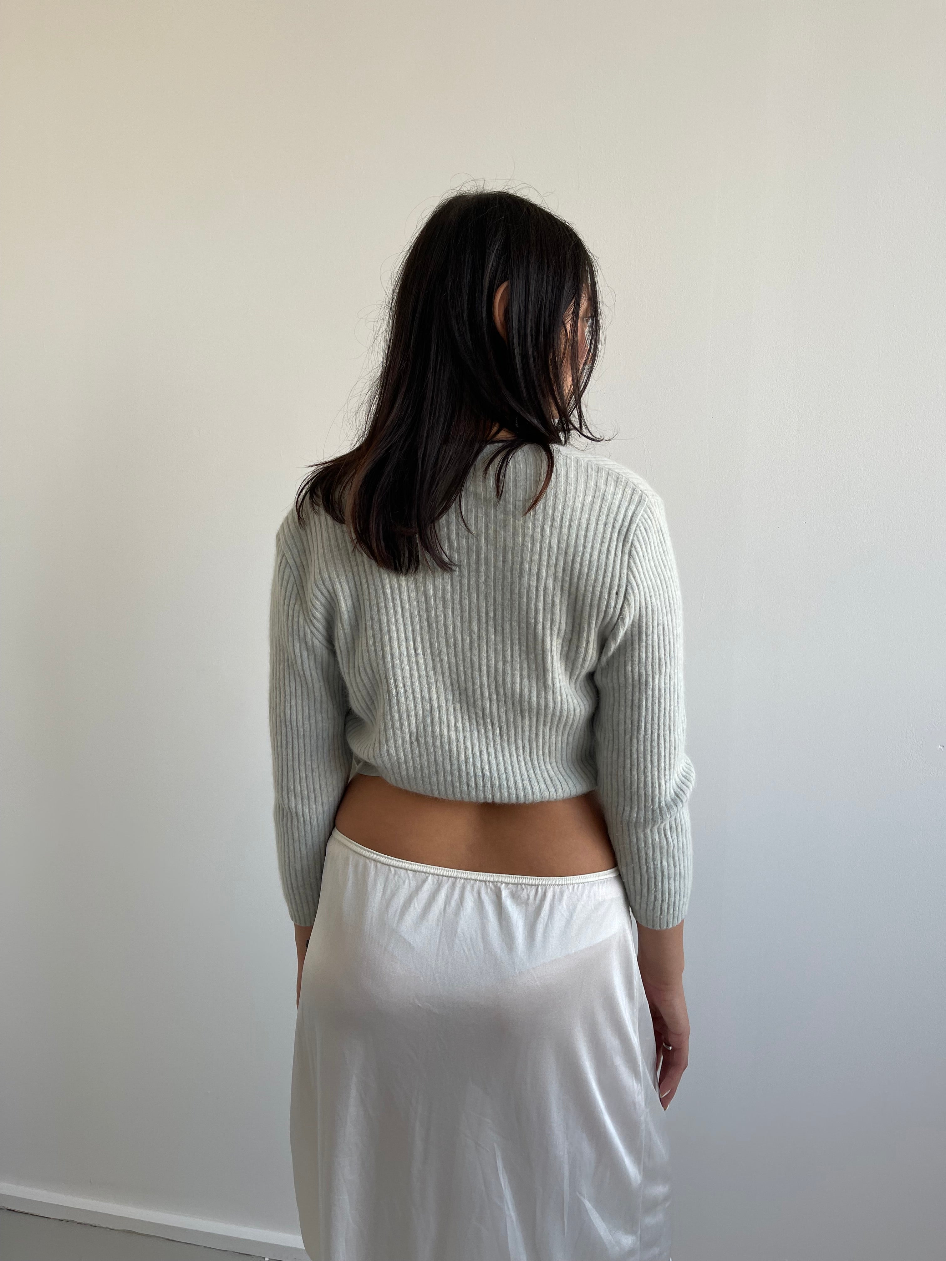 Vintage baby blue angora wool wrap around cardigan