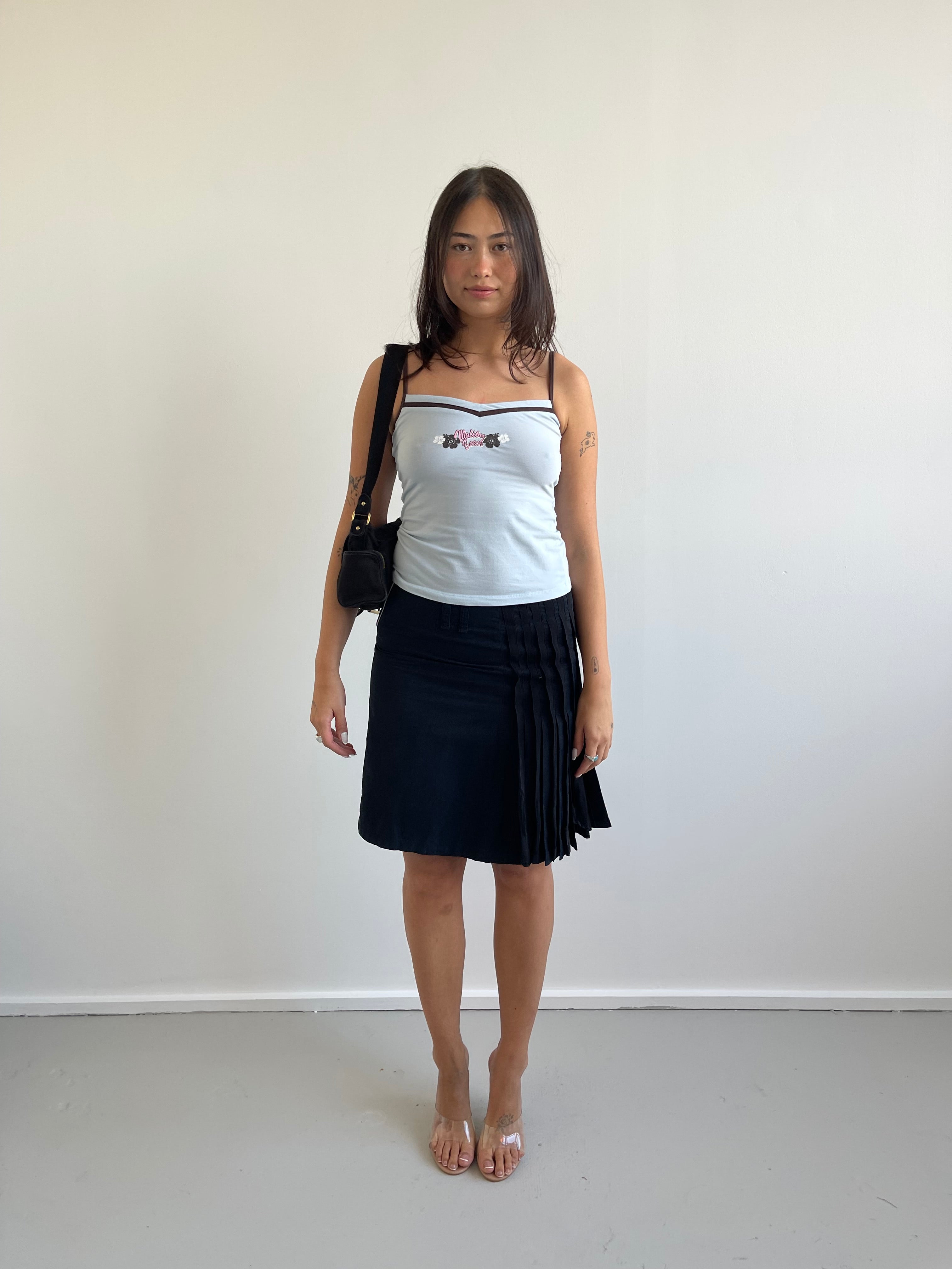 Sportmax navy knee length skirt with black silk trims