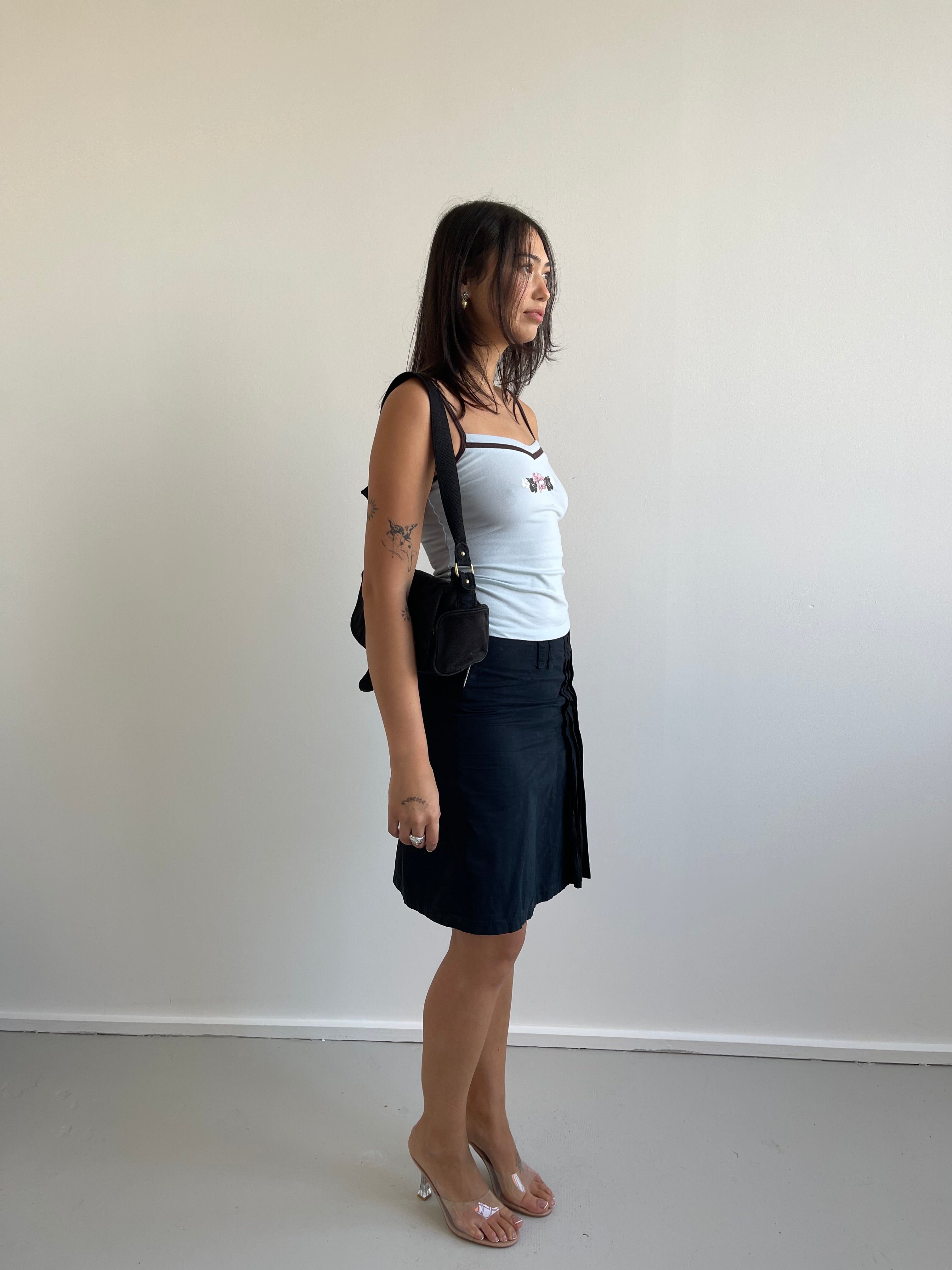 Sportmax navy knee length skirt with black silk trims