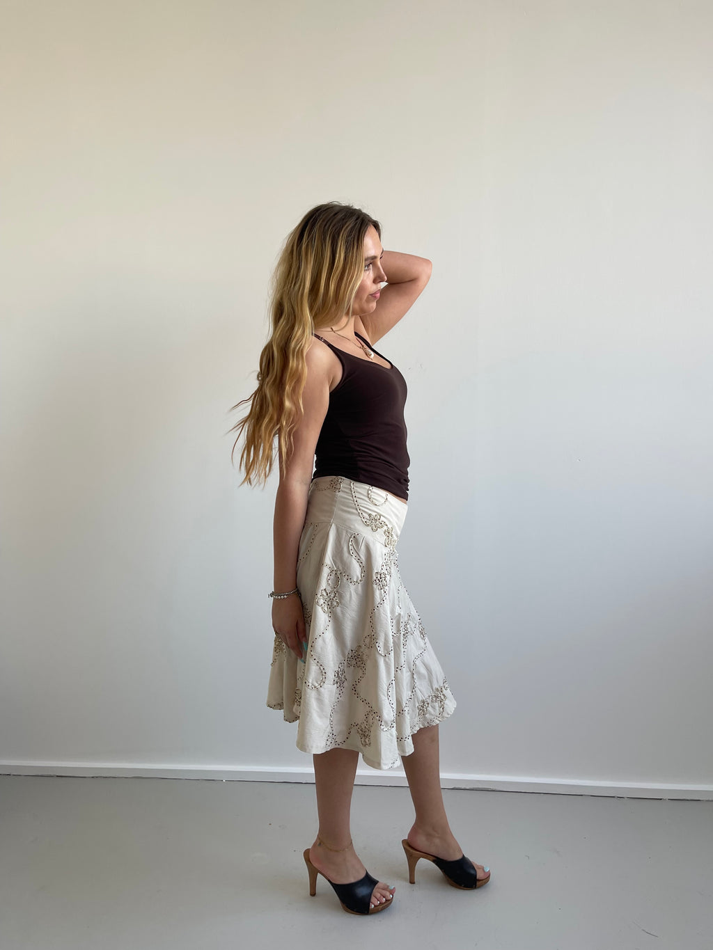 Brown double layered micro mesh cami top