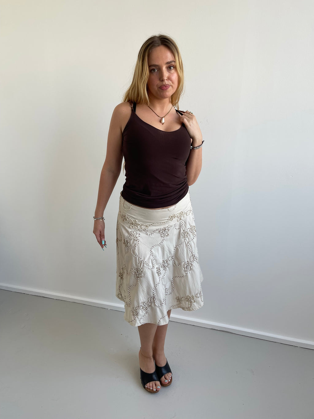 Brown double layered micro mesh cami top