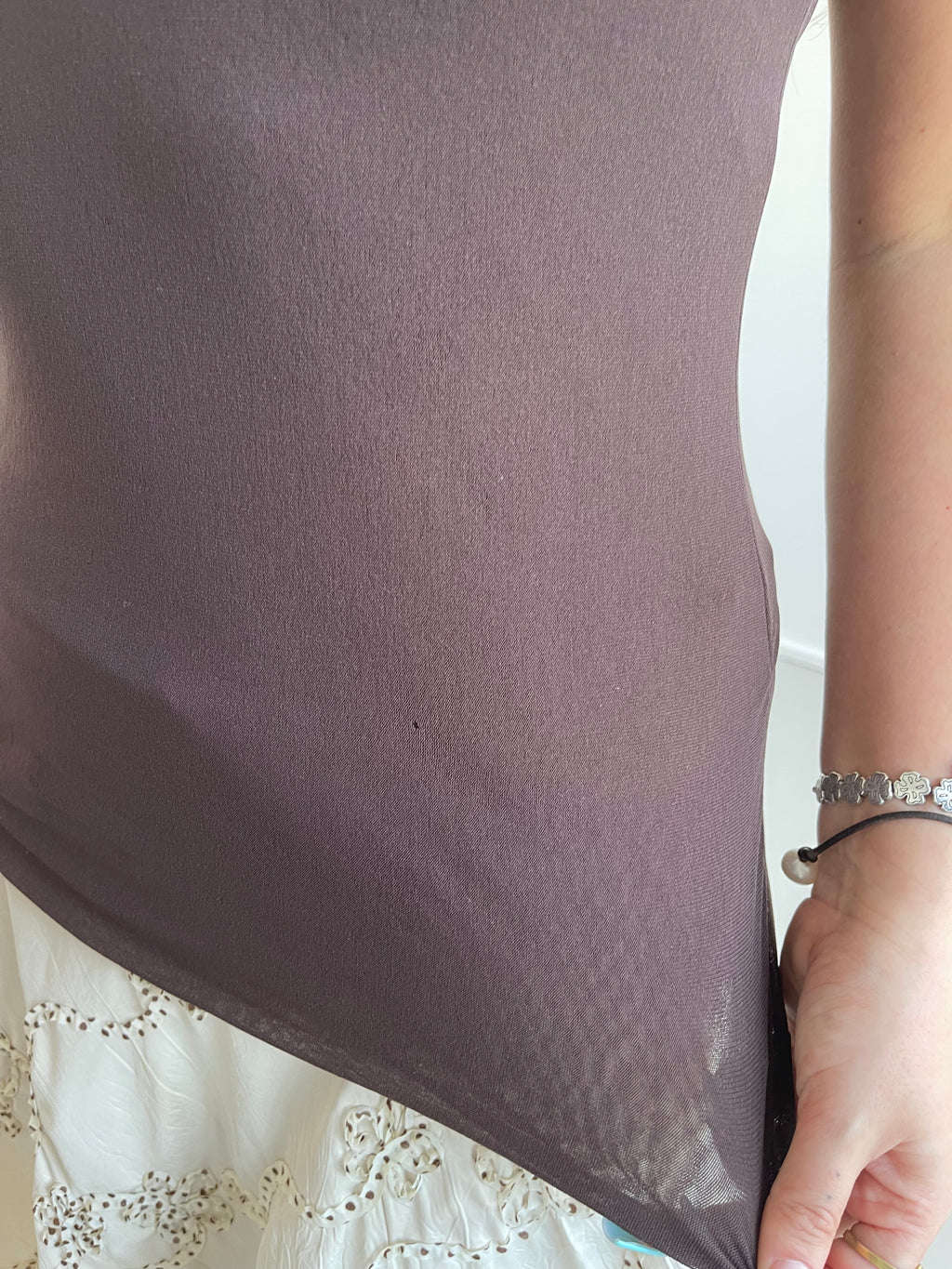 Brown double layered micro mesh cami top