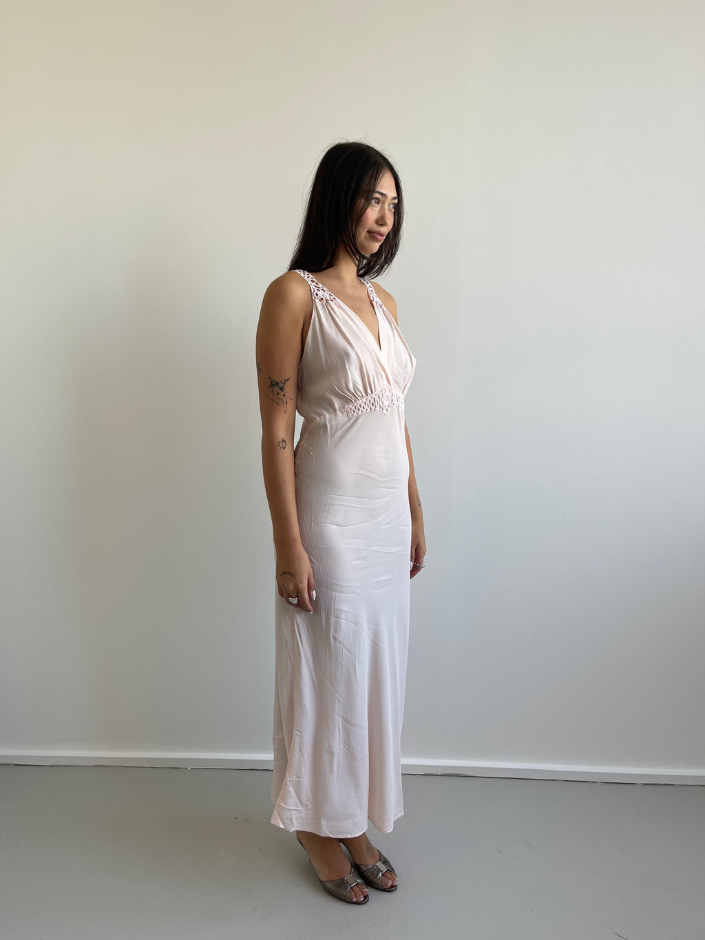 Vintage blush pink long slip dress