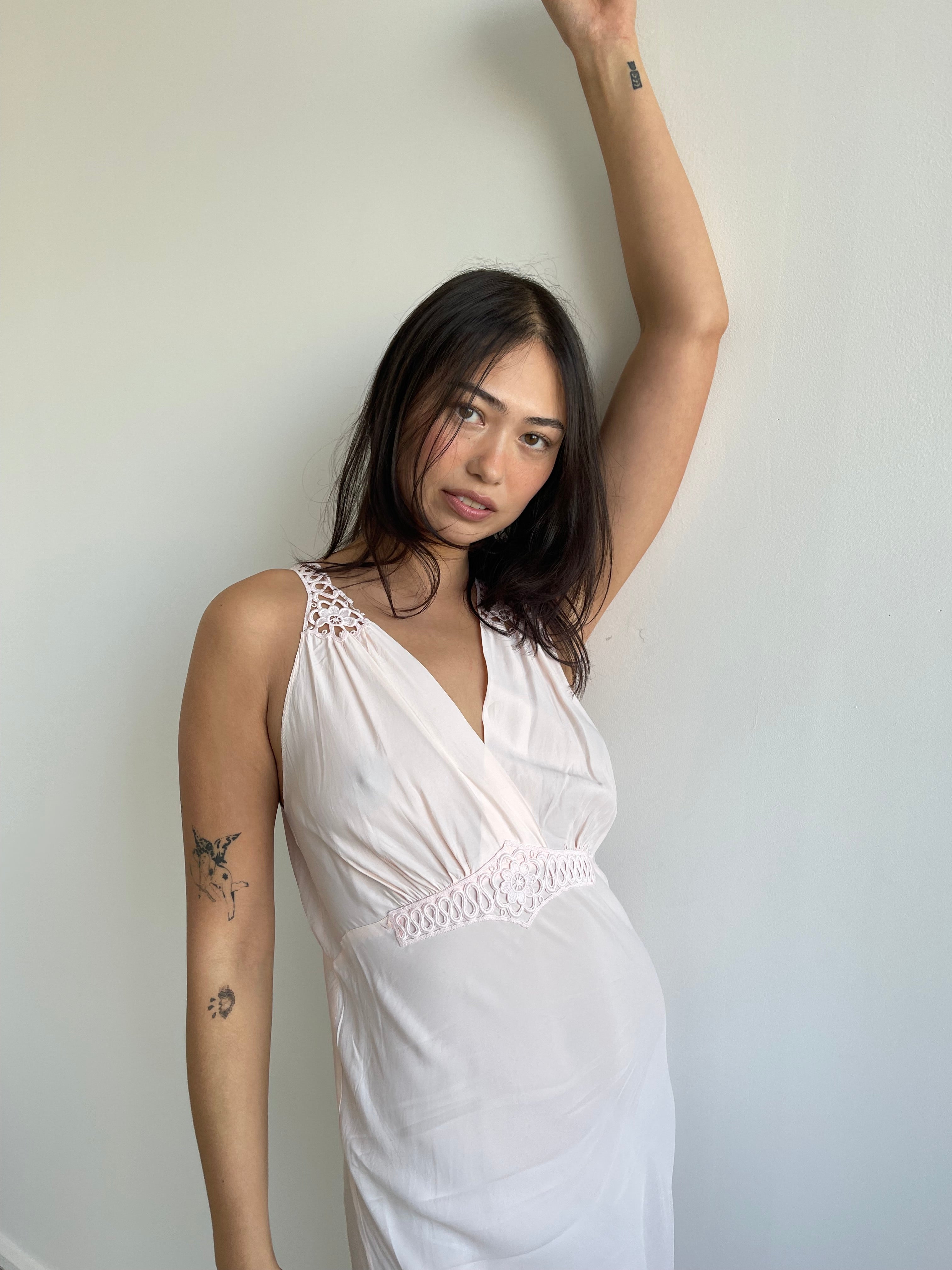 Vintage blush pink long slip dress