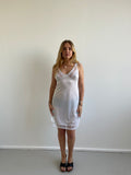 Vintage white slip dress with floral embroidered mesh trims