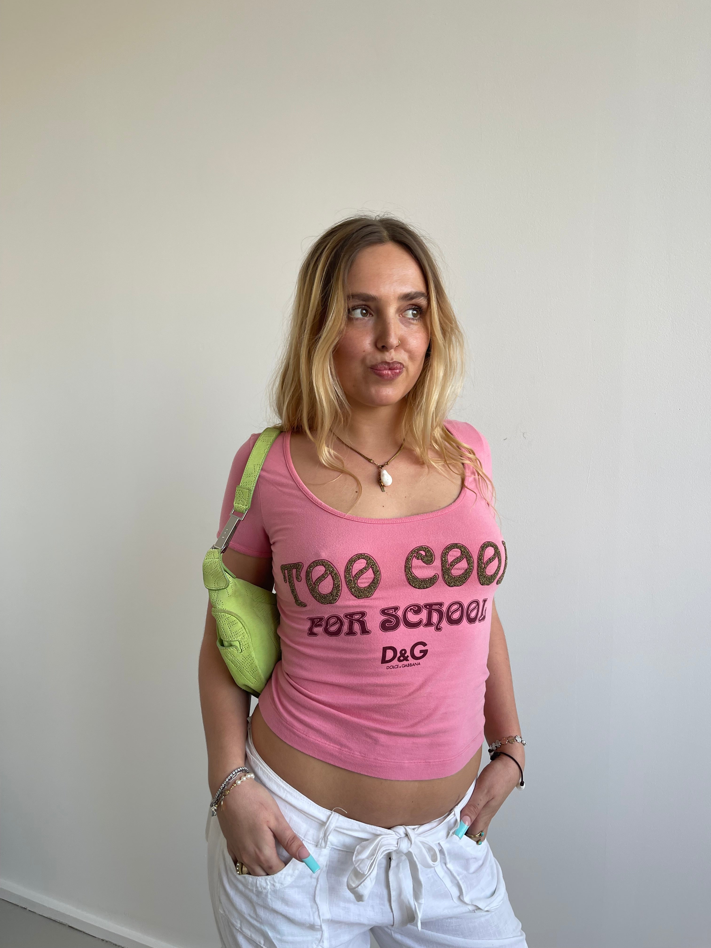 D&G pink 'Too Cool for School' t-shirt with backless detail