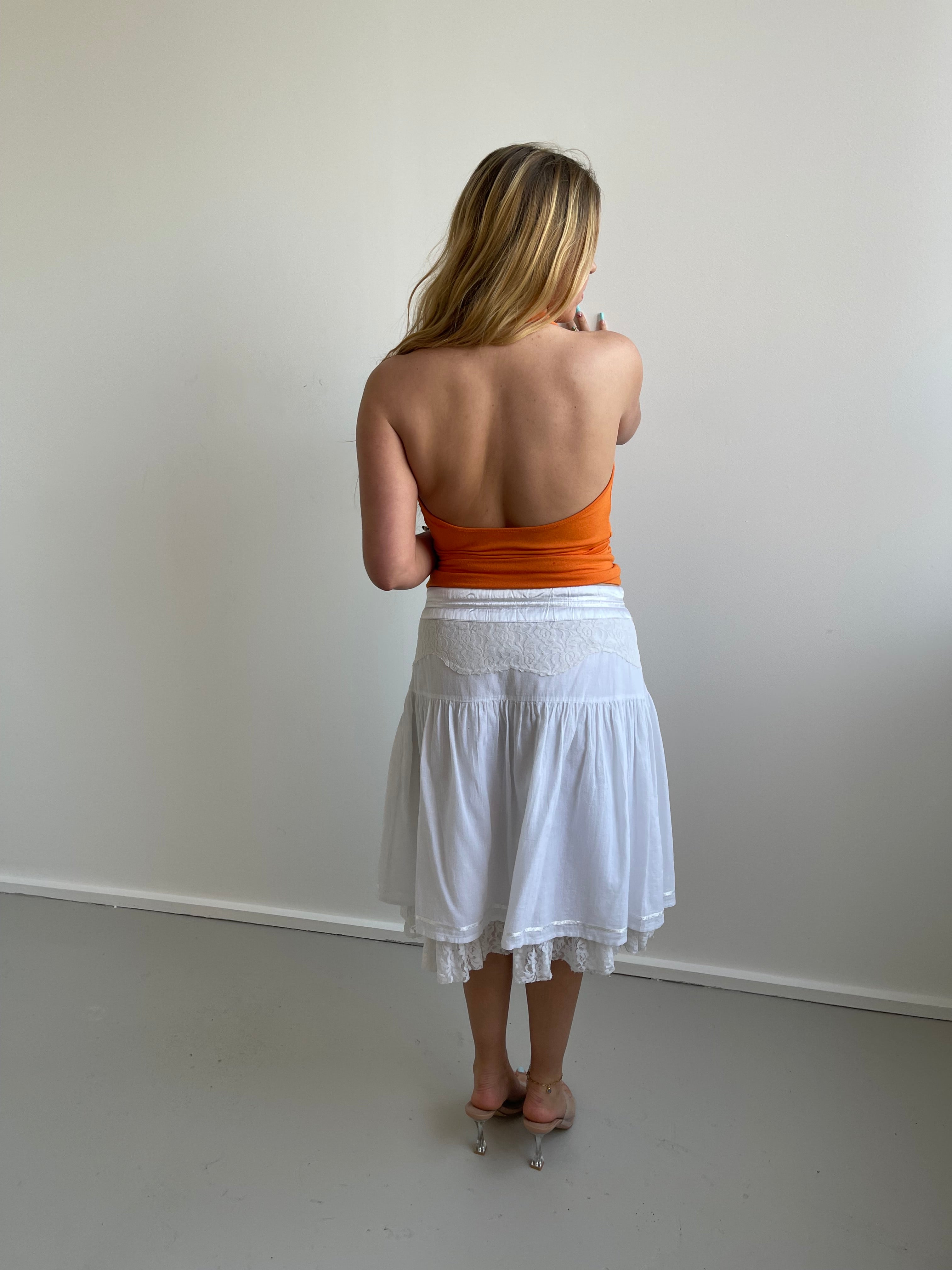 Orange plunge halter top