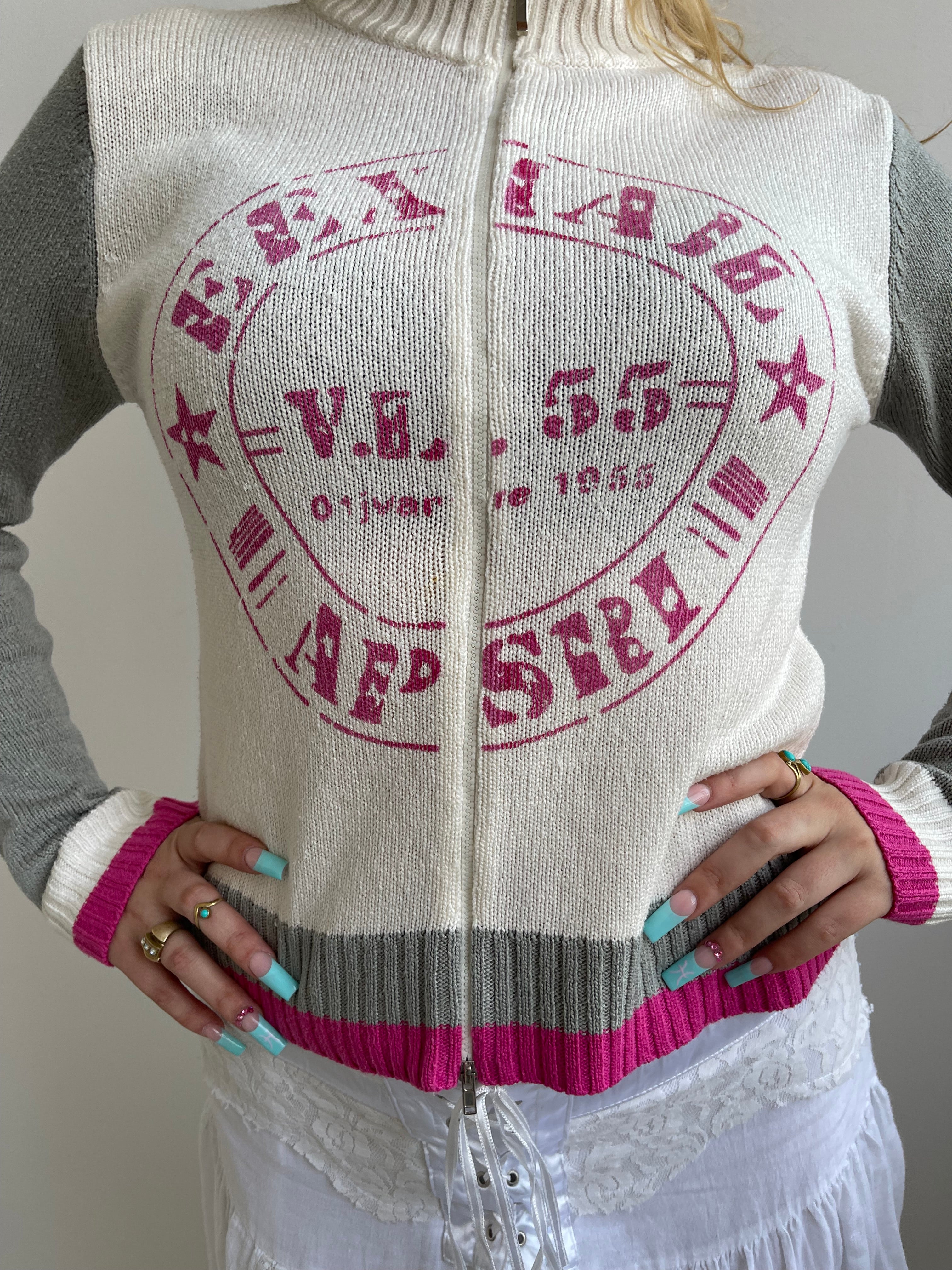 Reds pink, grey and cream zip up jumper