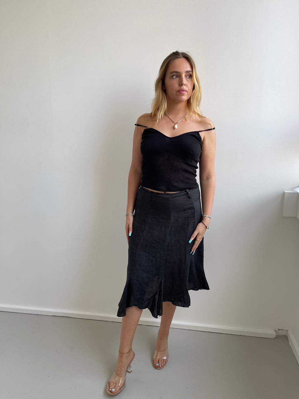 Black fine knit cami top