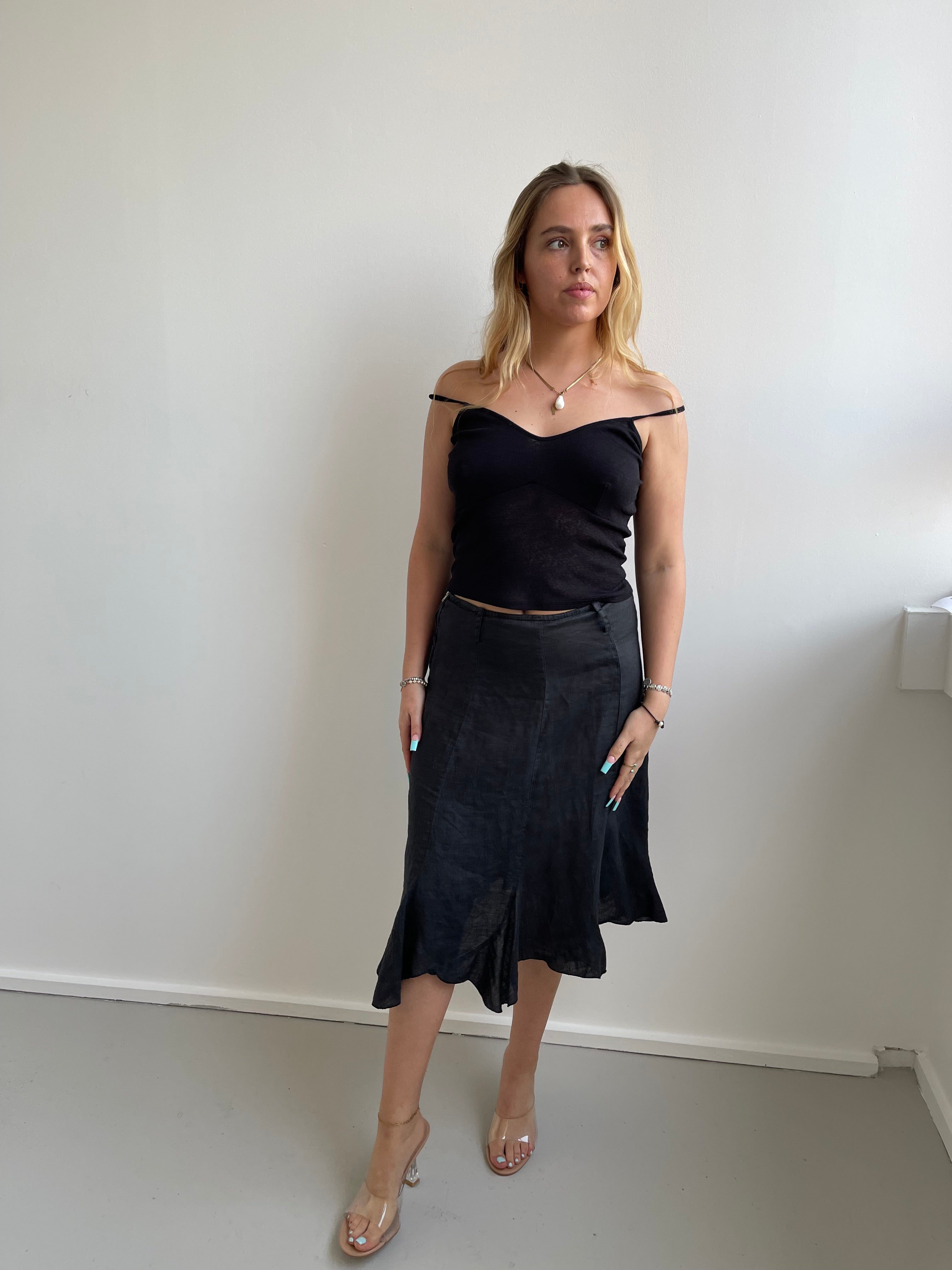 Black fine knit cami top