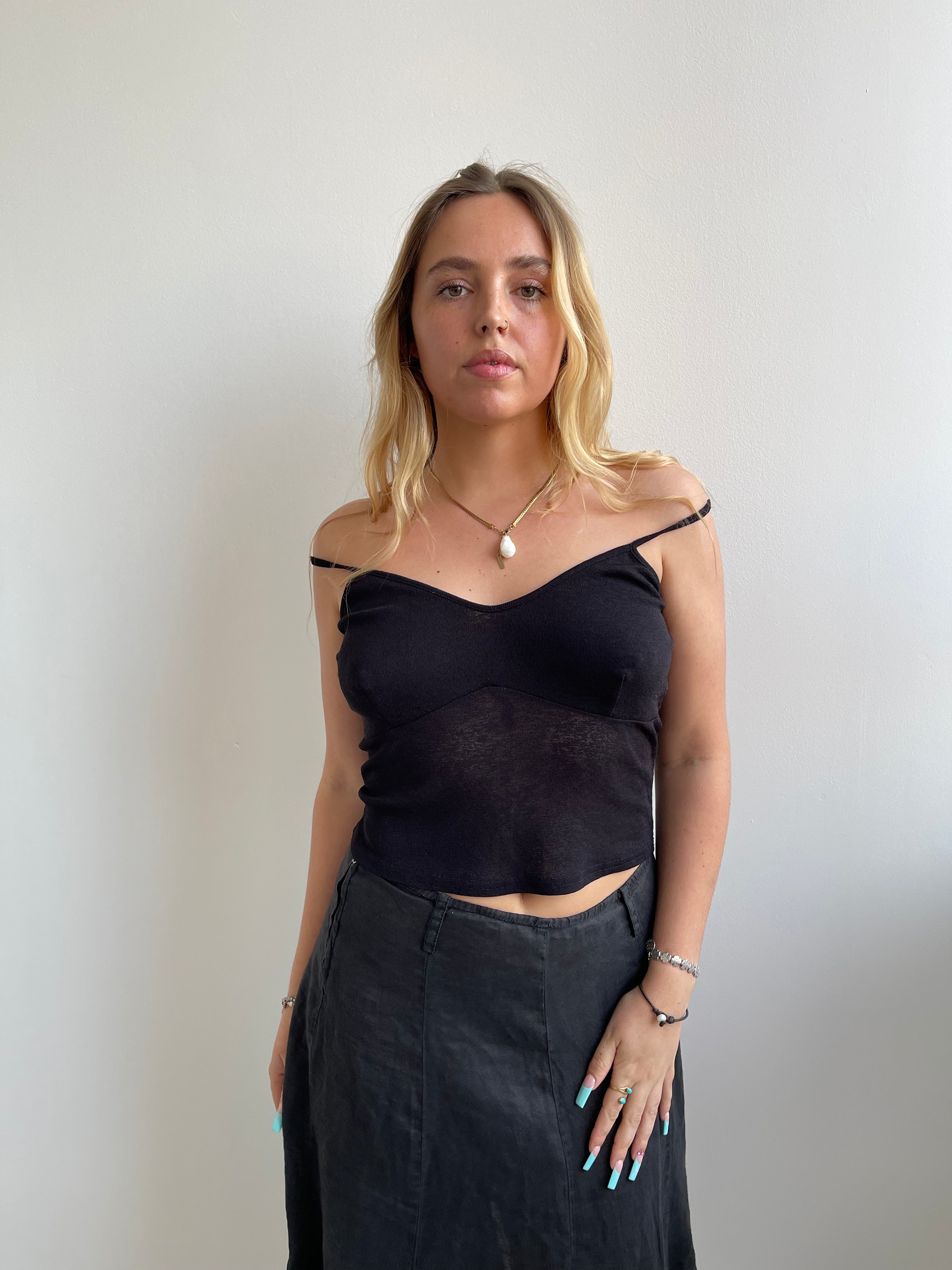Black fine knit cami top