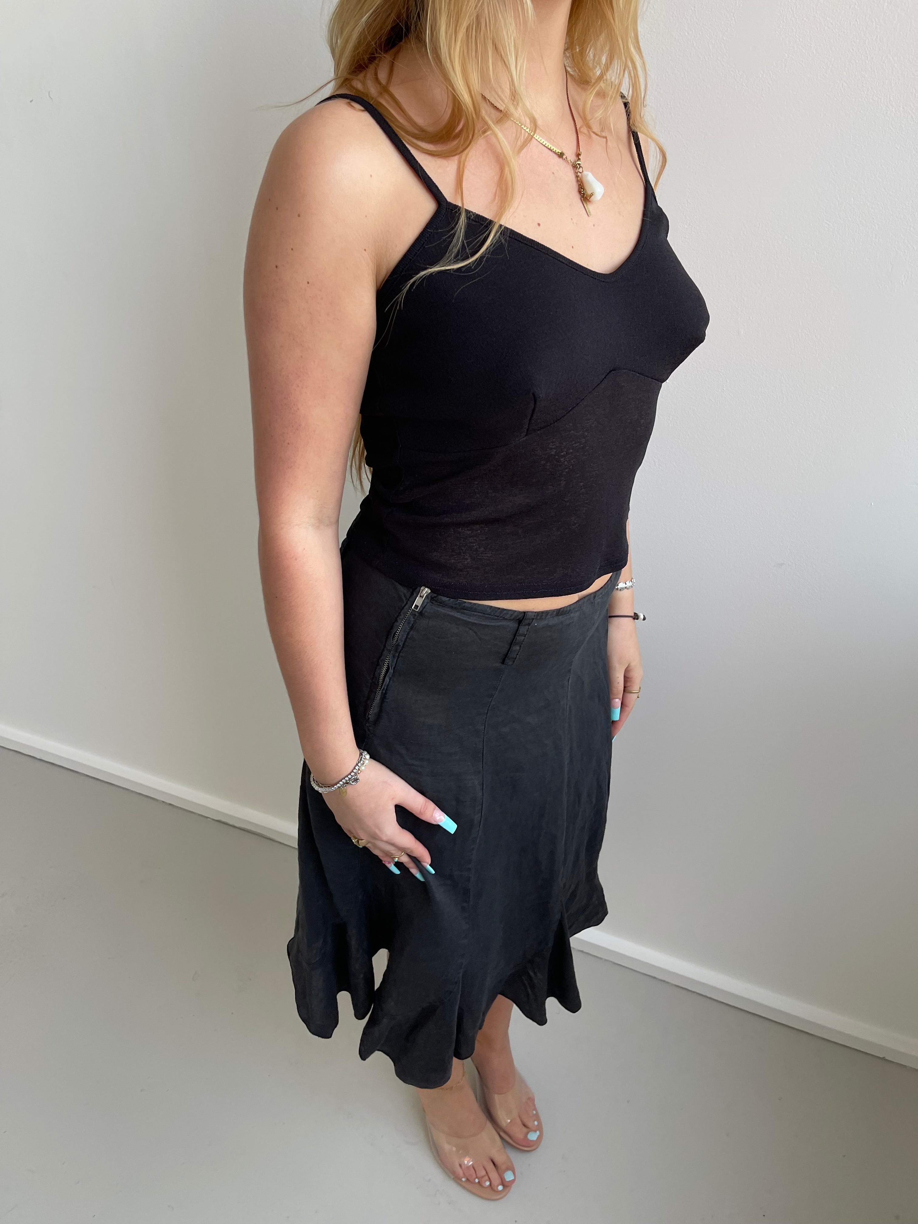 Black fine knit cami top