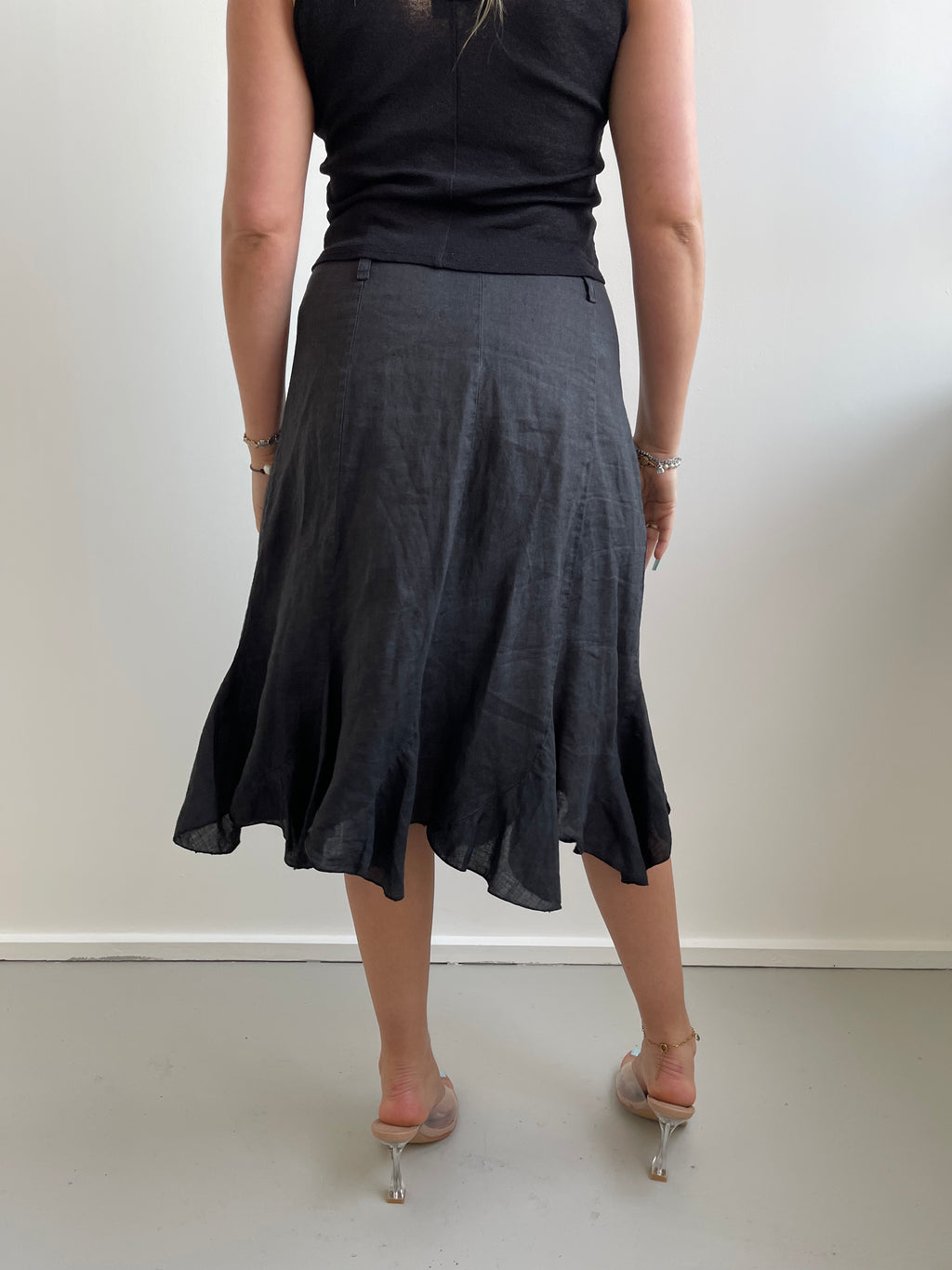 Black linen midi skirt