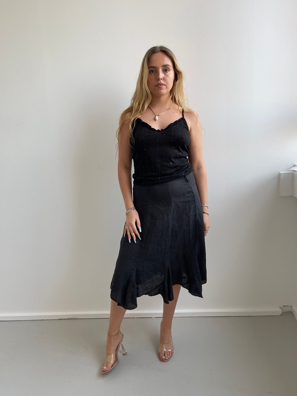 United Colors of Benetton black cami top with sequin stripes