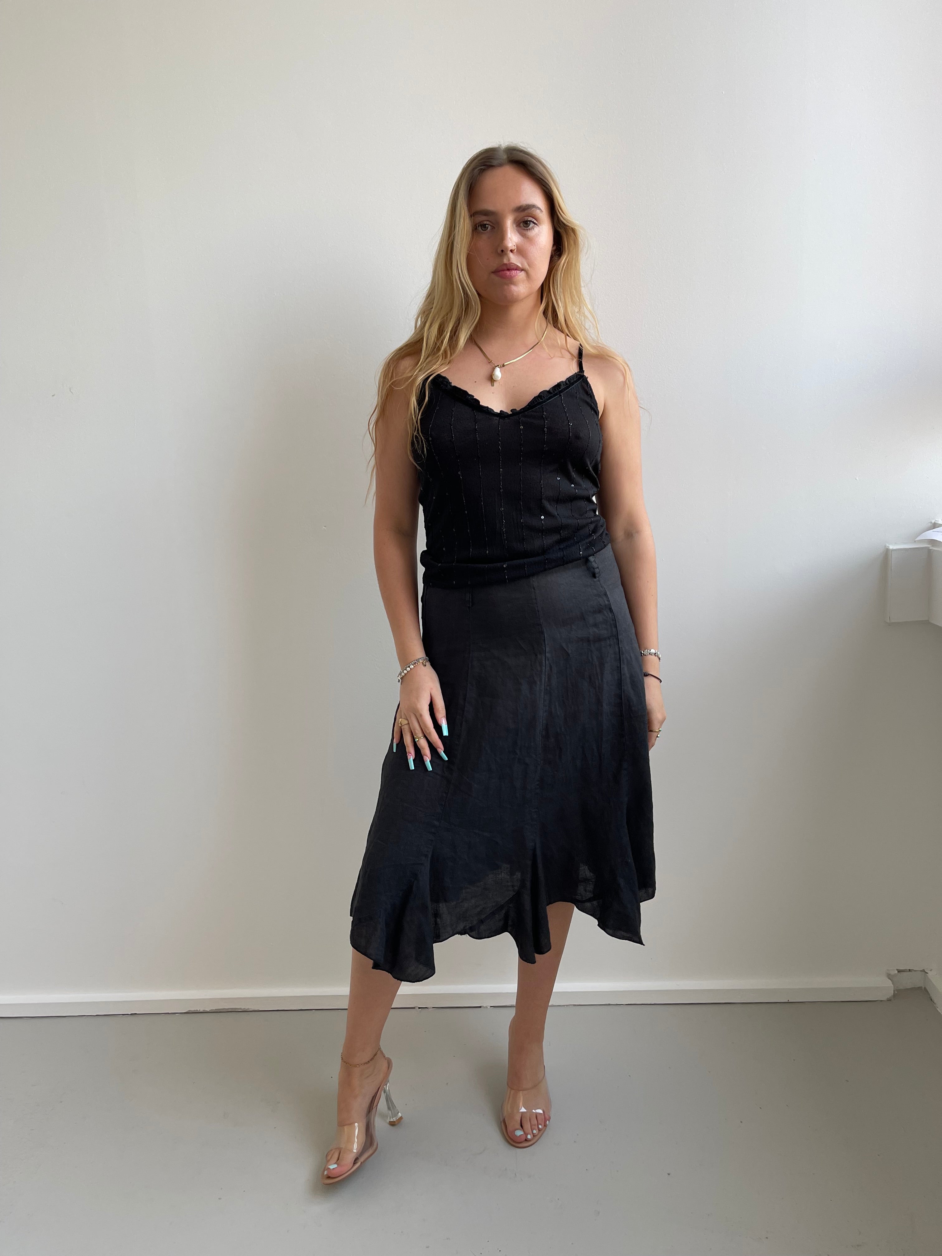 United Colors of Benetton black cami top with sequin stripes