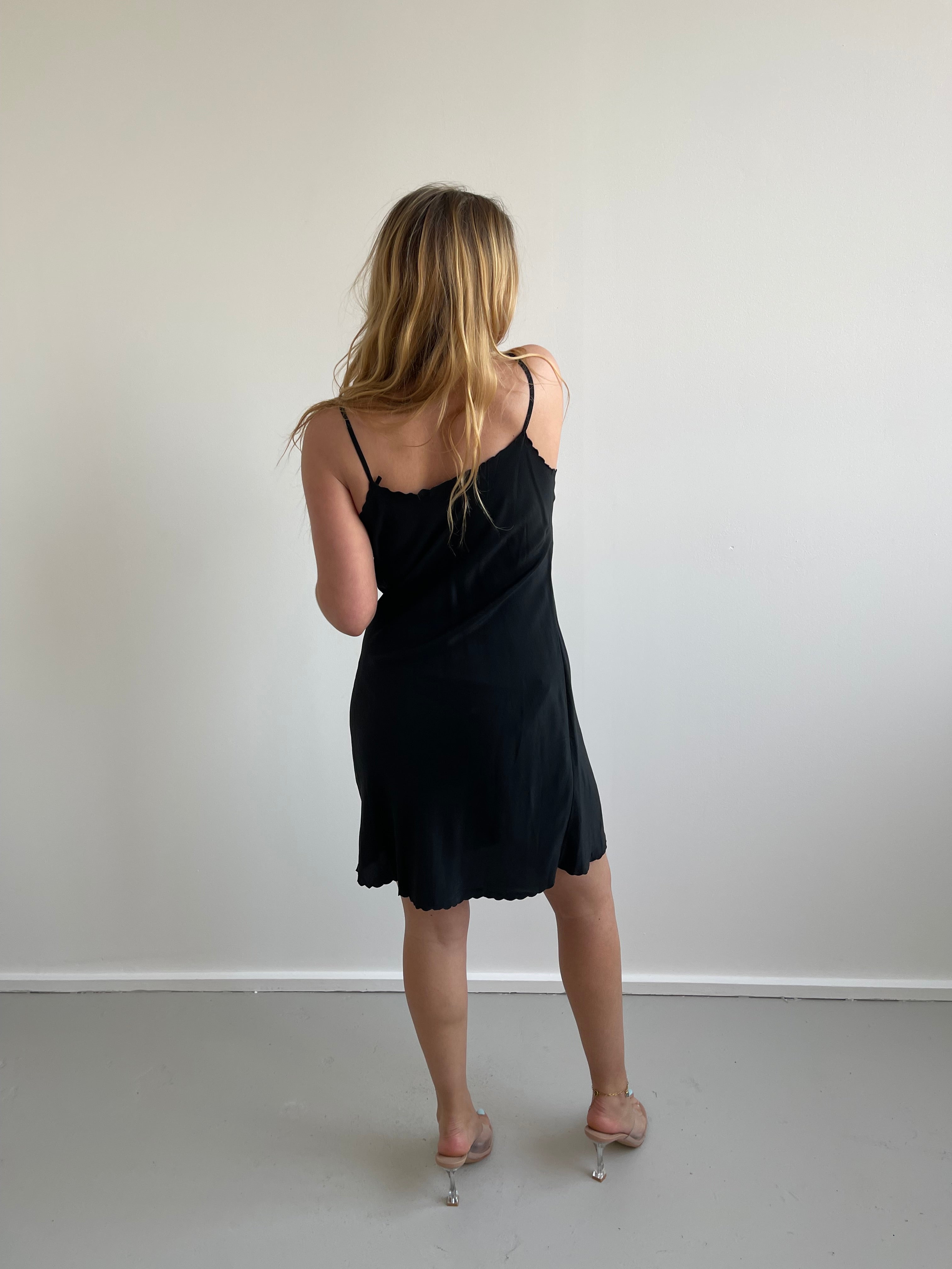 Max Mara black silk slip dress with floral detail