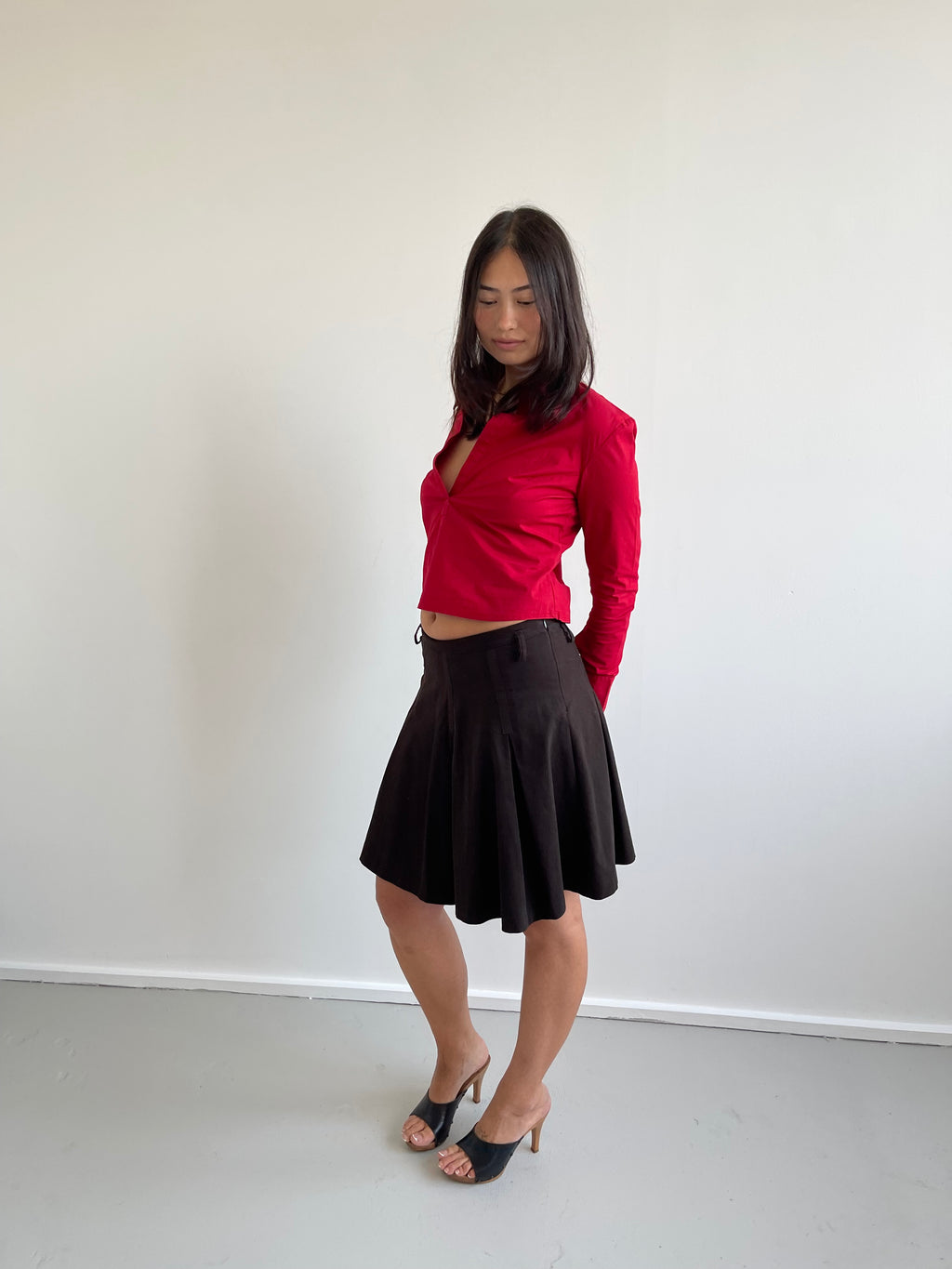 Red pull over shirt