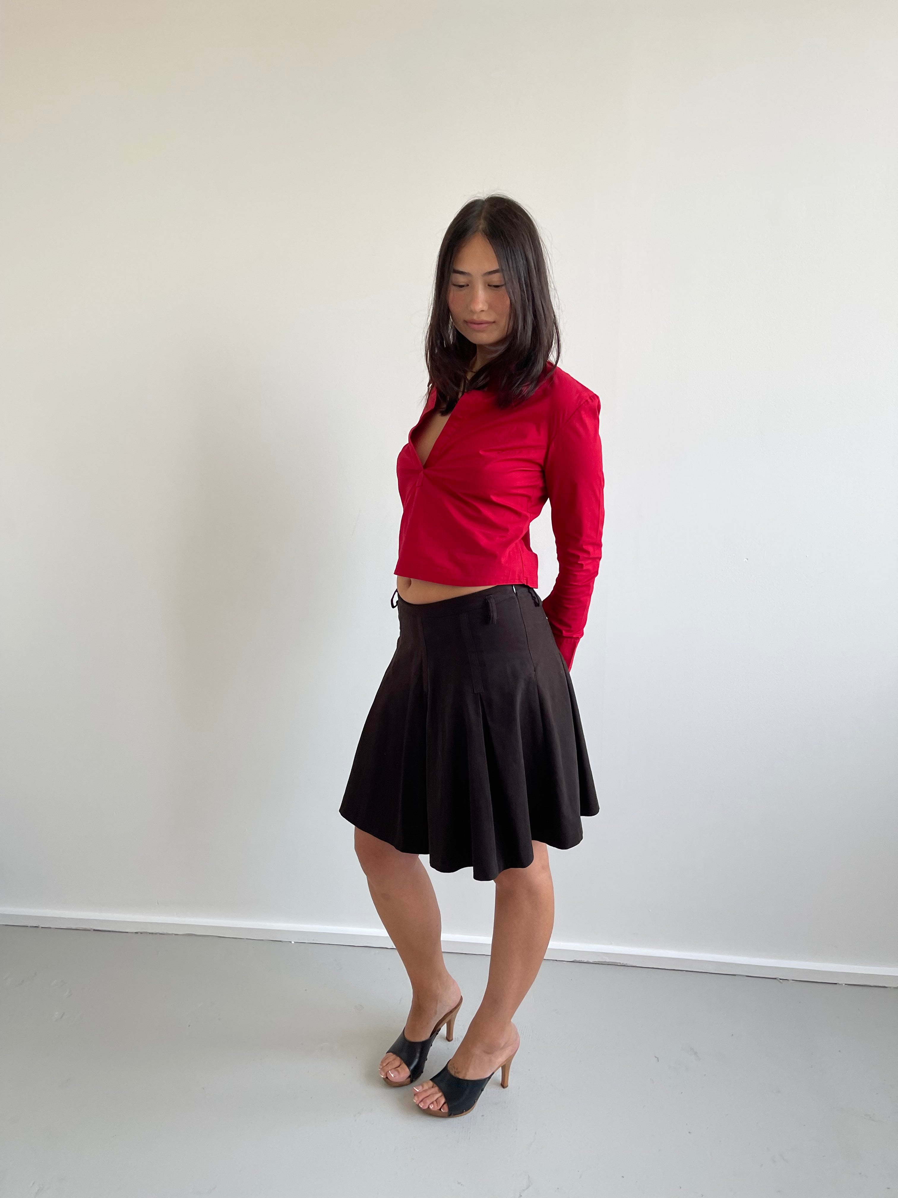 Red pull over shirt