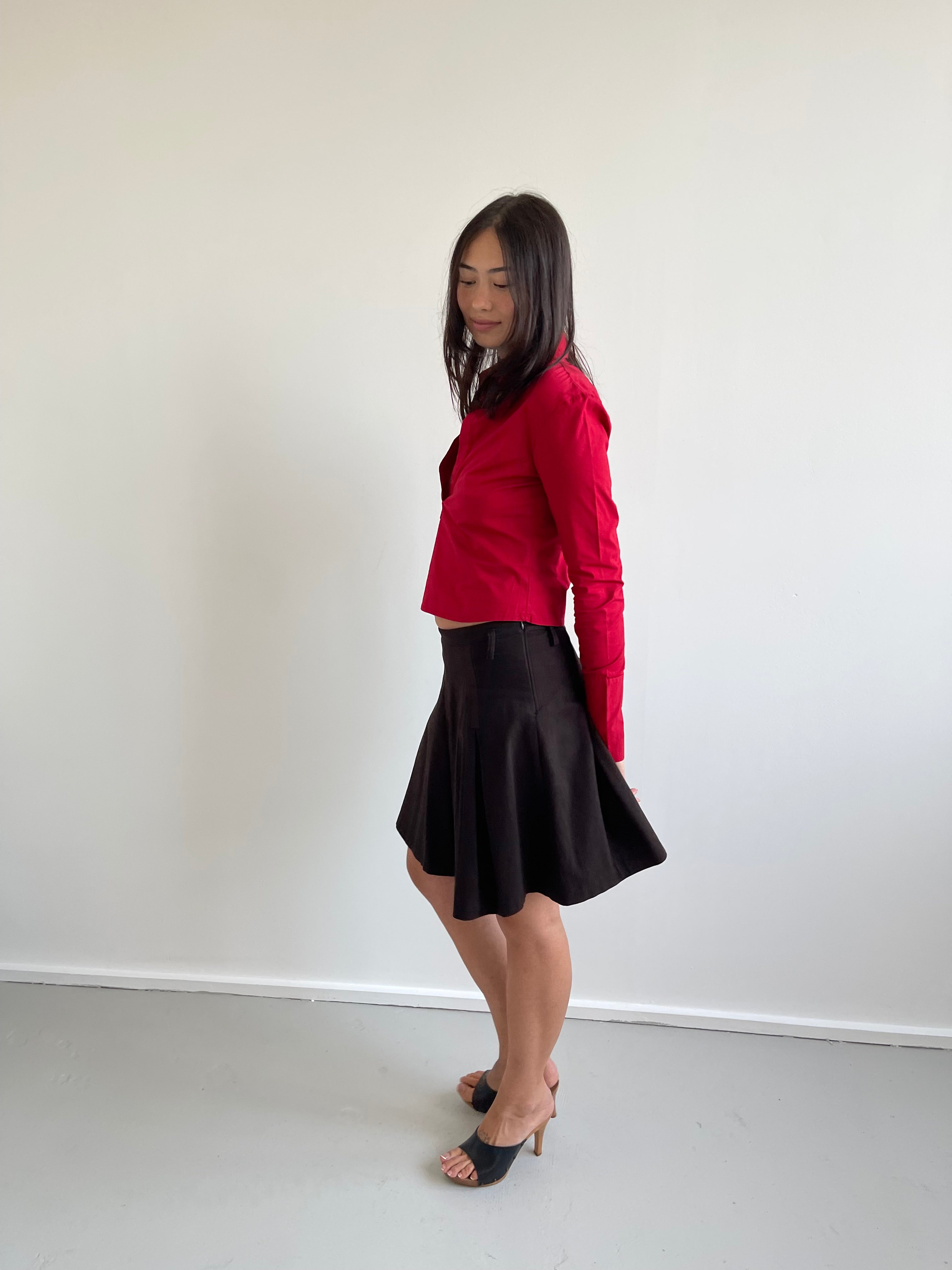 Red pull over shirt