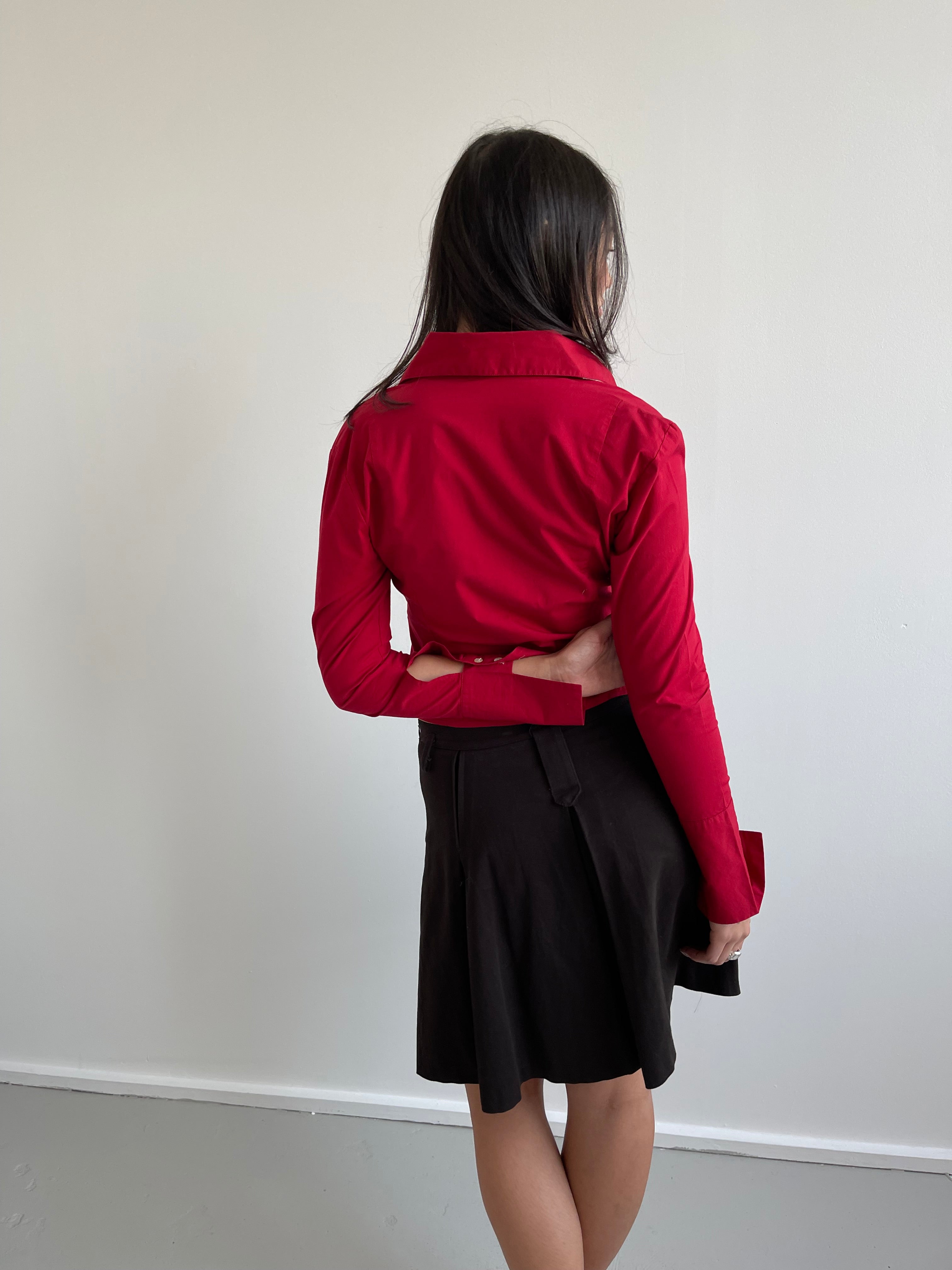 Red pull over shirt