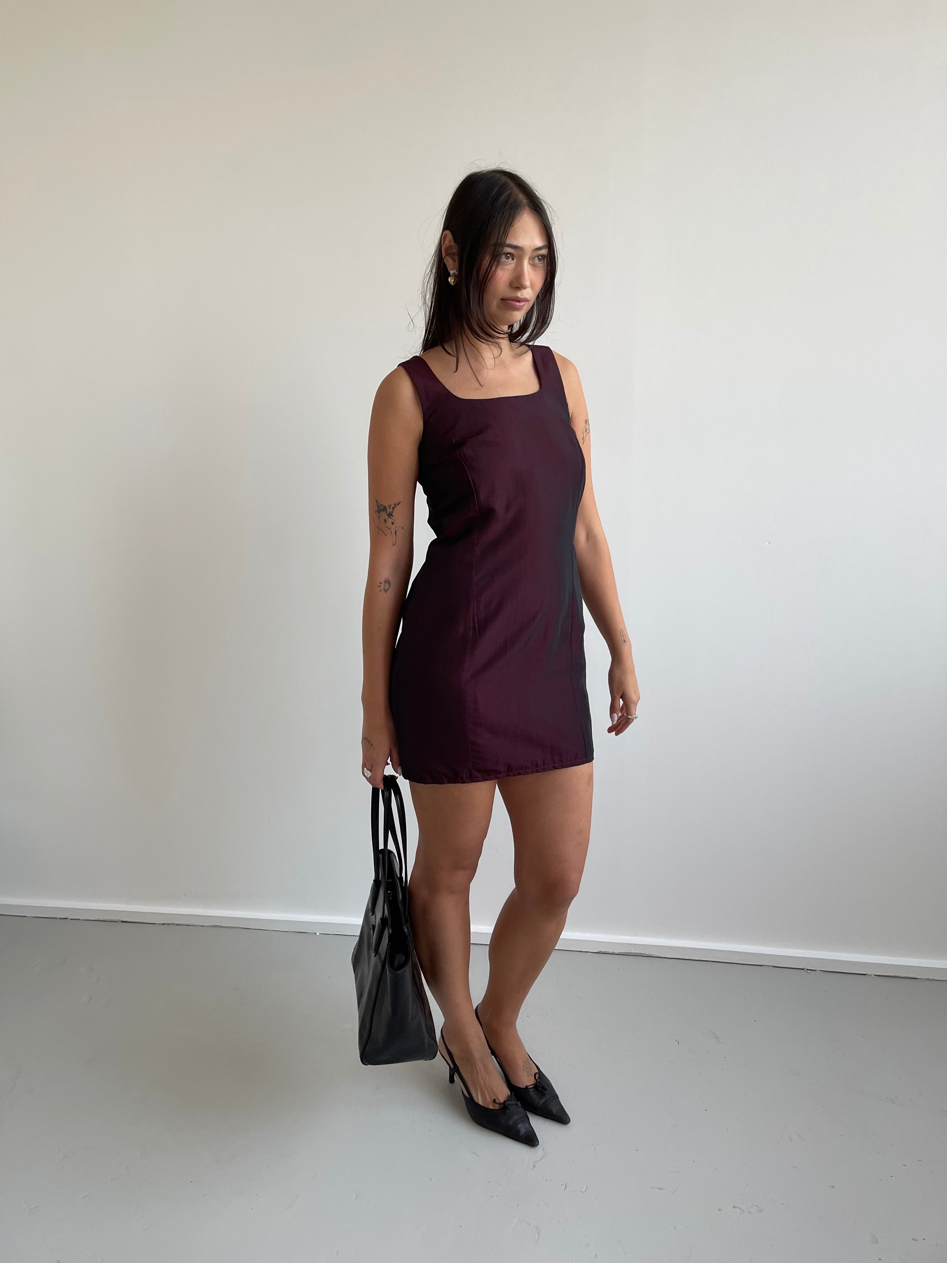 Red iridescent mini dress