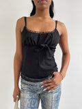 Pois black cami top with mesh back