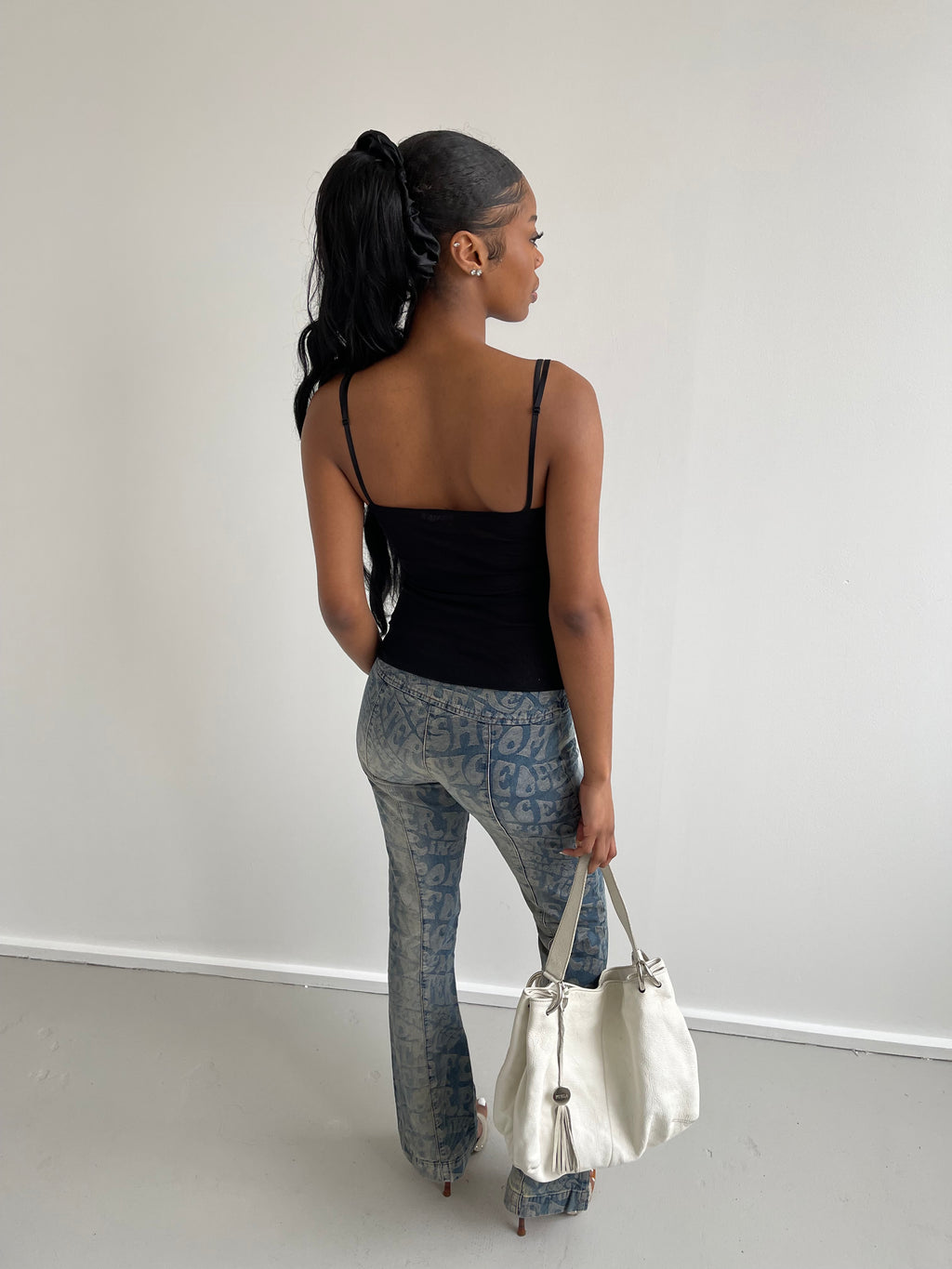 Pois black cami top with mesh back