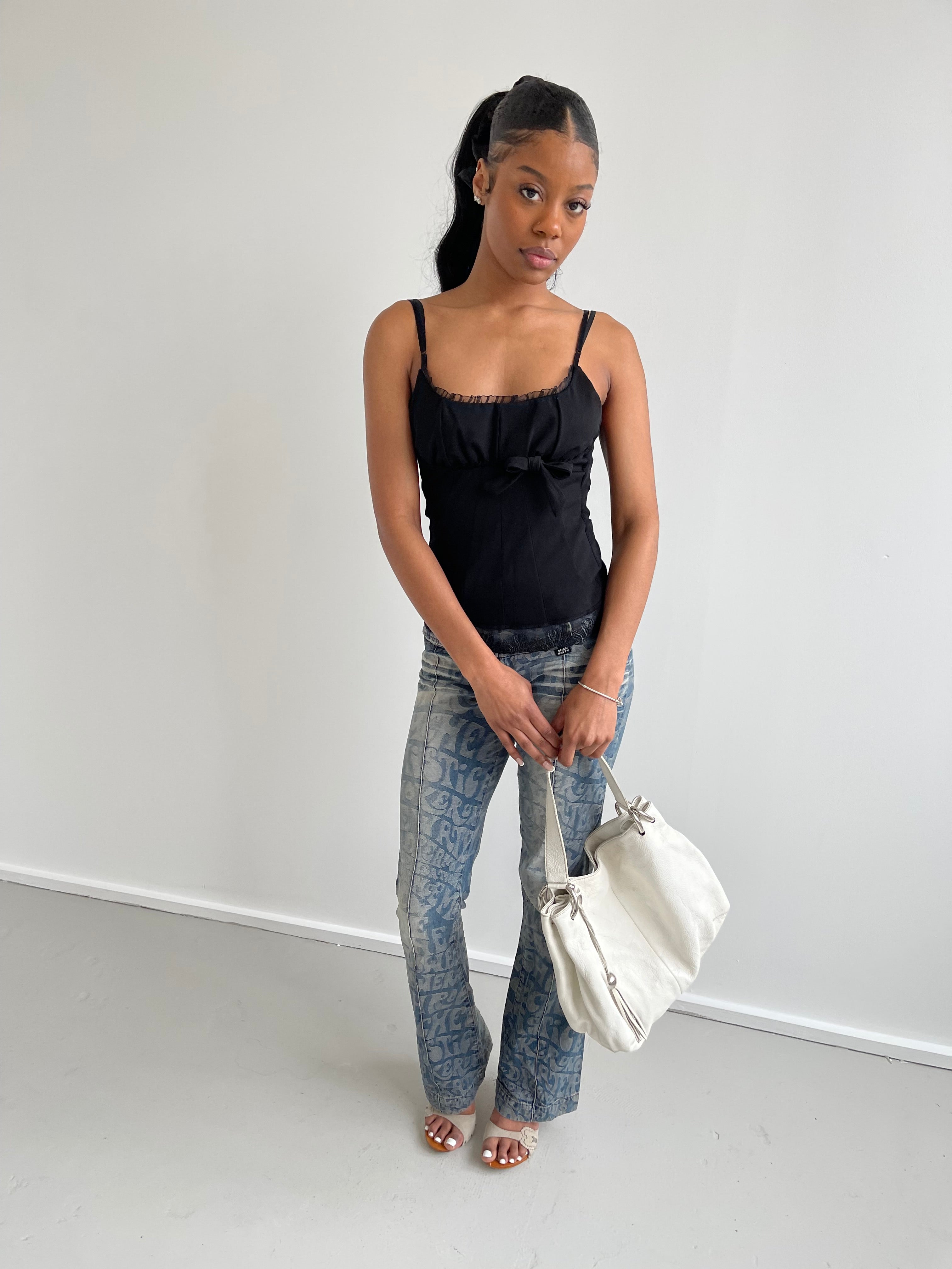 Pois black cami top with mesh back