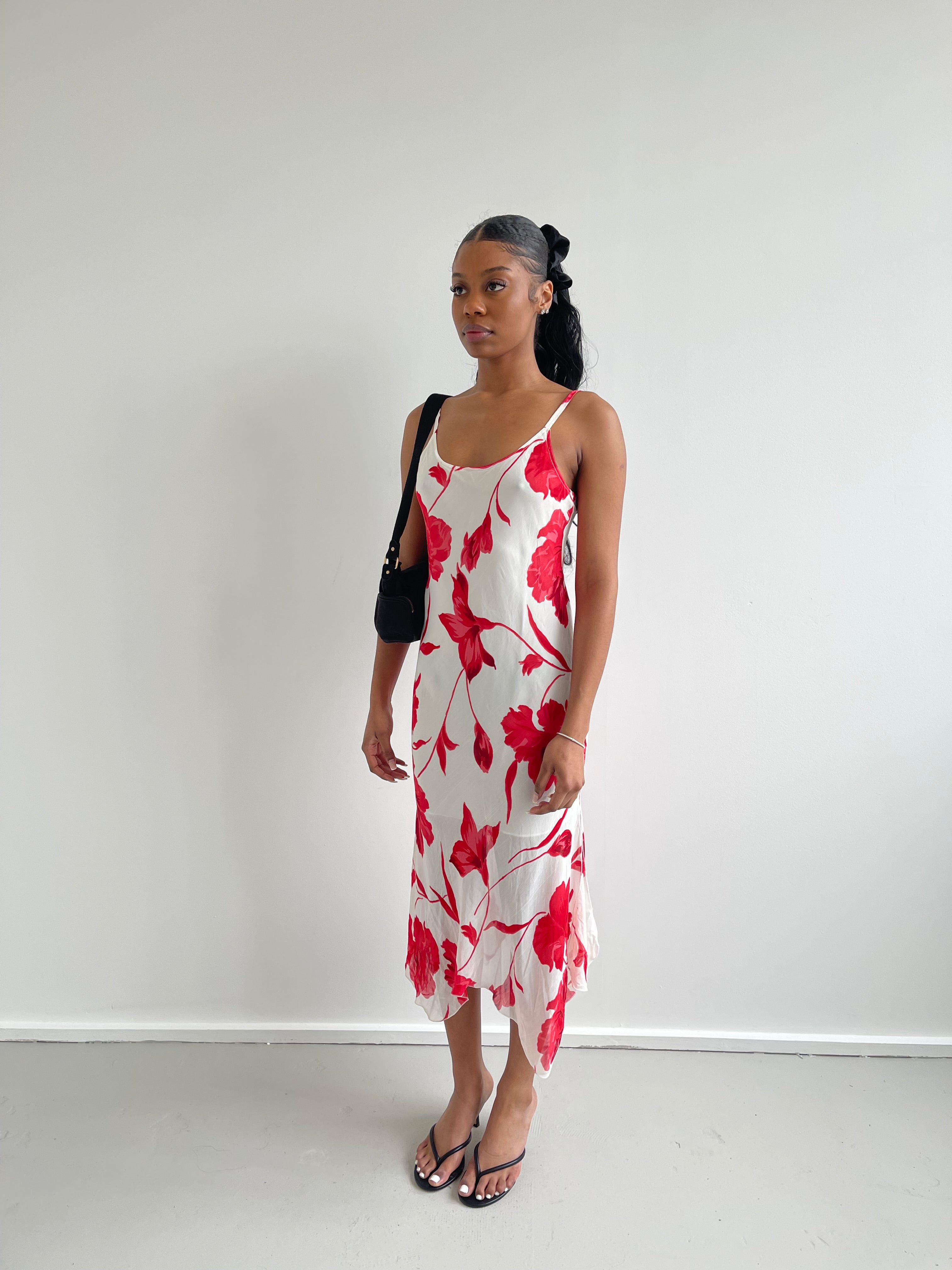 White and red floral dress
