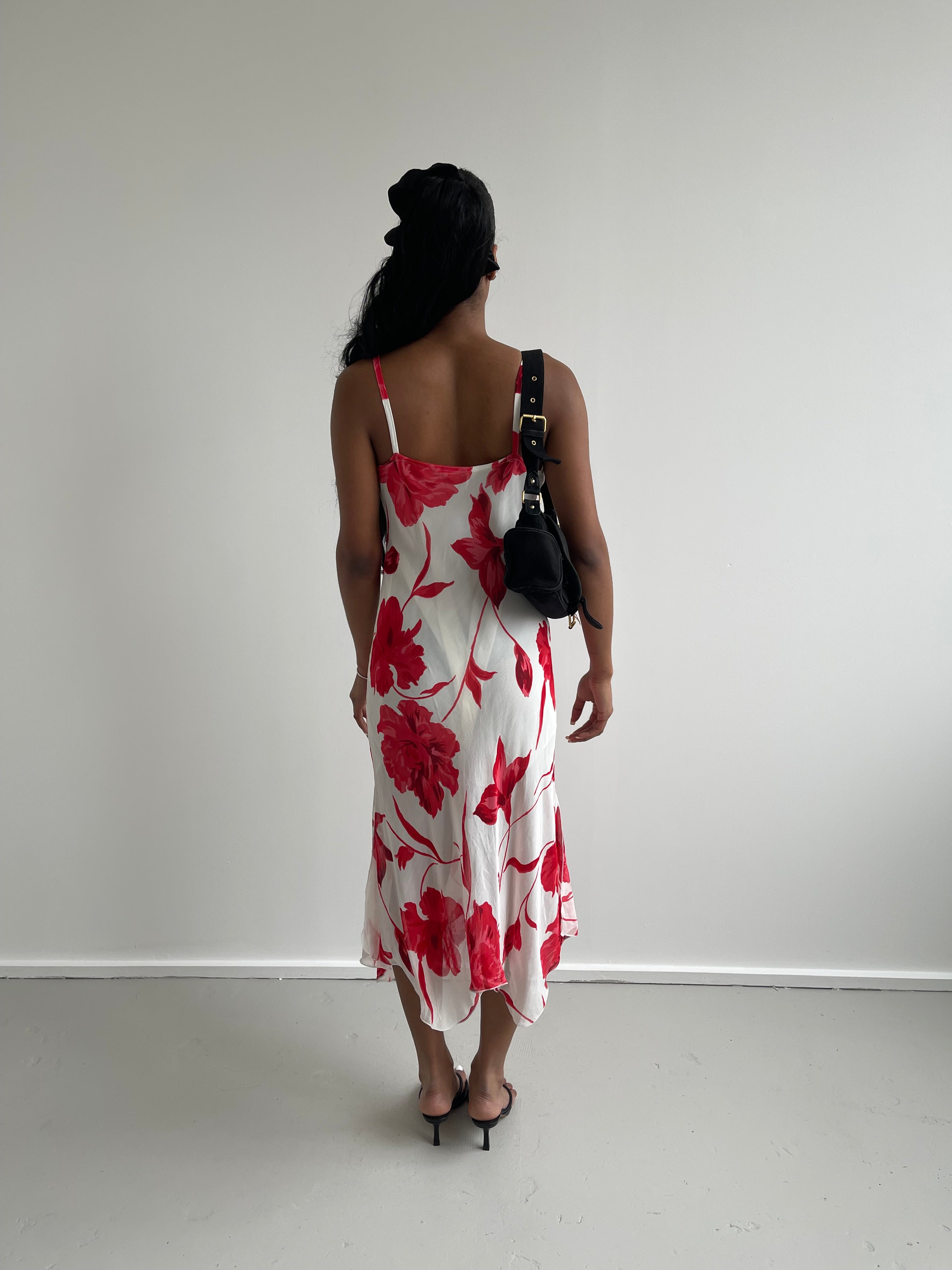 White and red floral dress