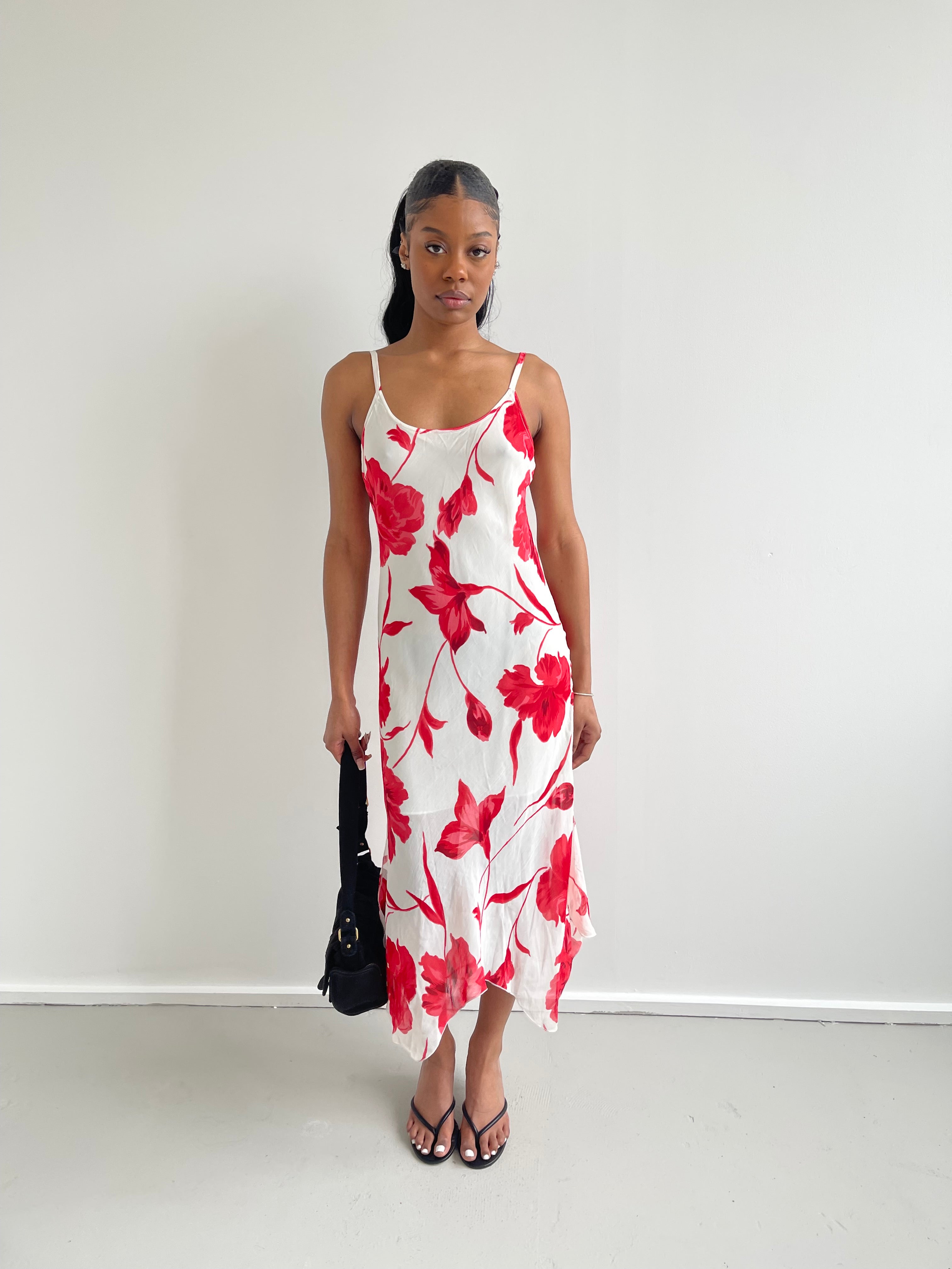White and red floral dress