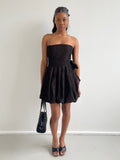 Brown iridescent strapless mini bubble dress