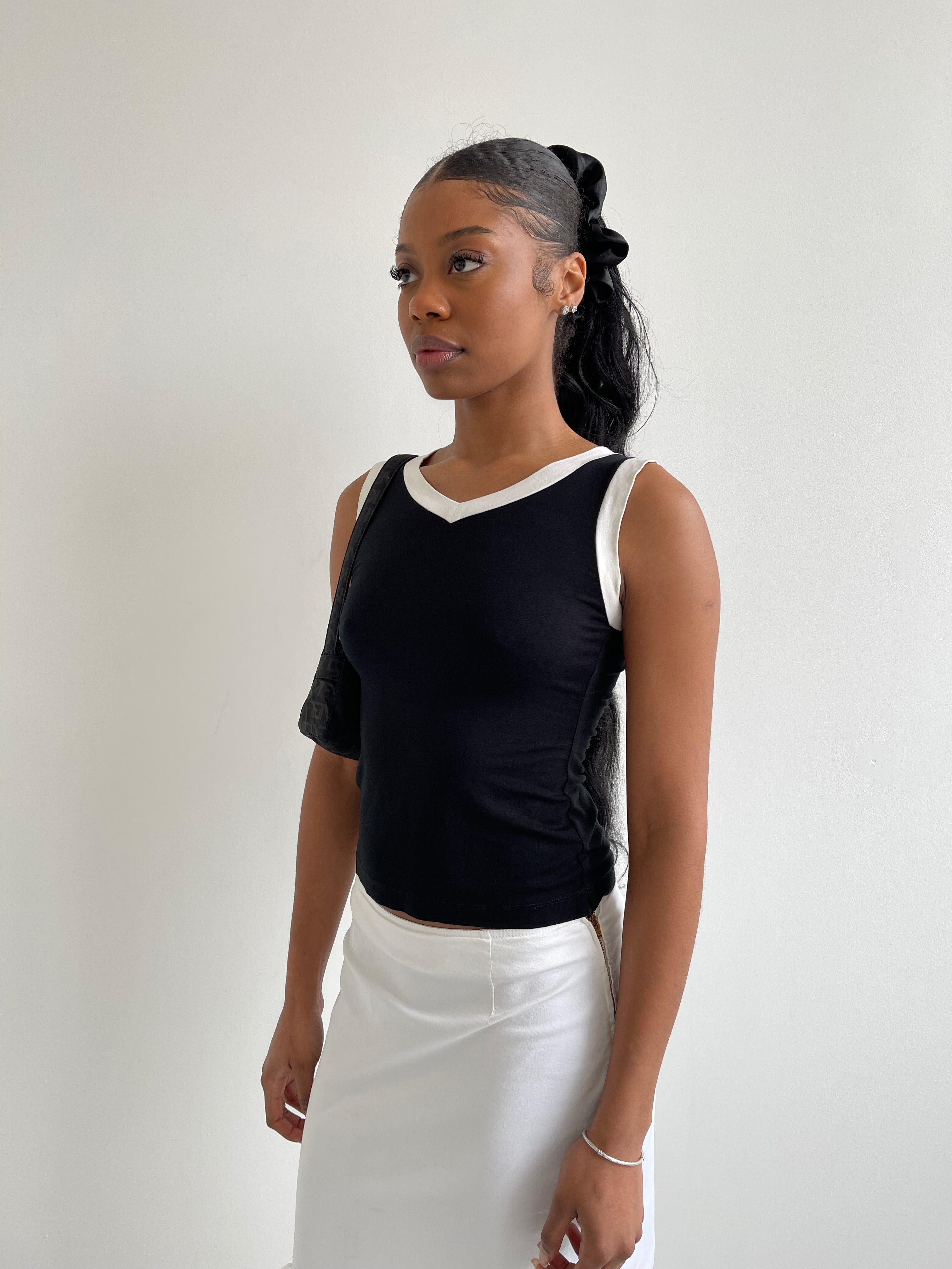 Armani Collezioni black tank top with white trims