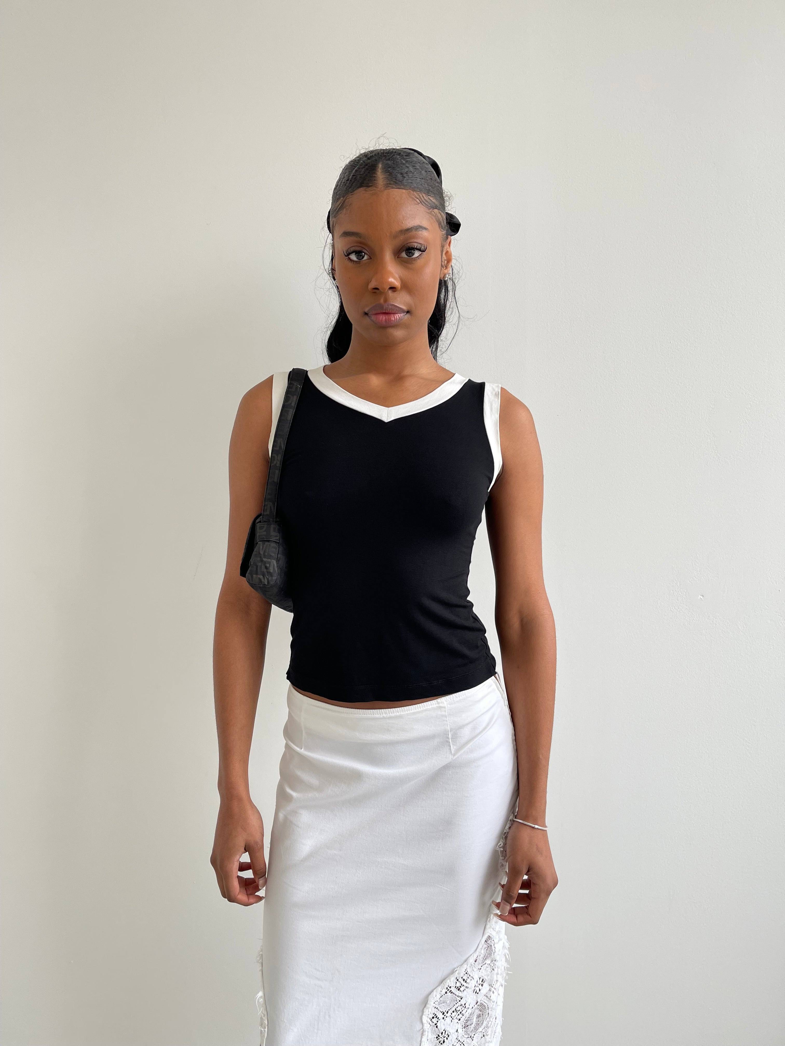 Armani Collezioni black tank top with white trims