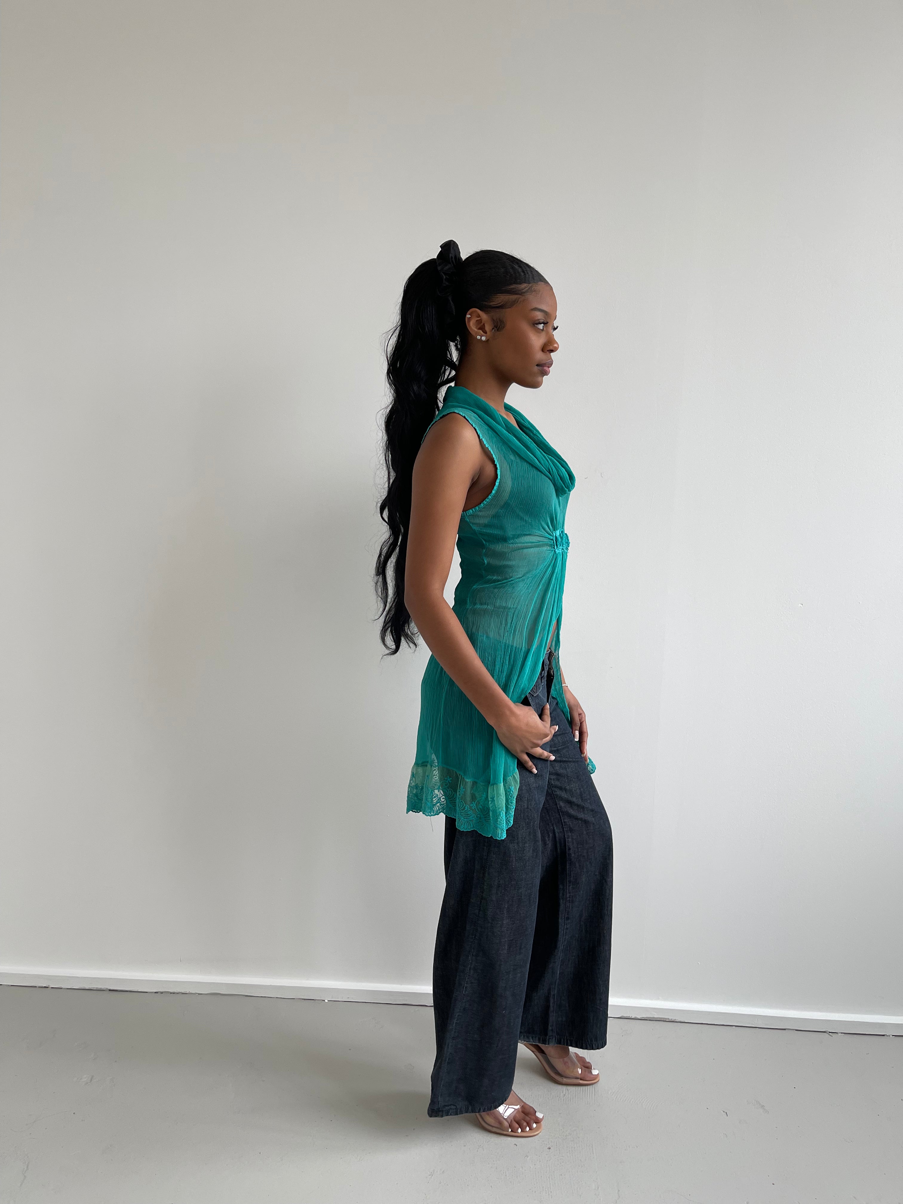 Max Mara turquoise sheer silk top