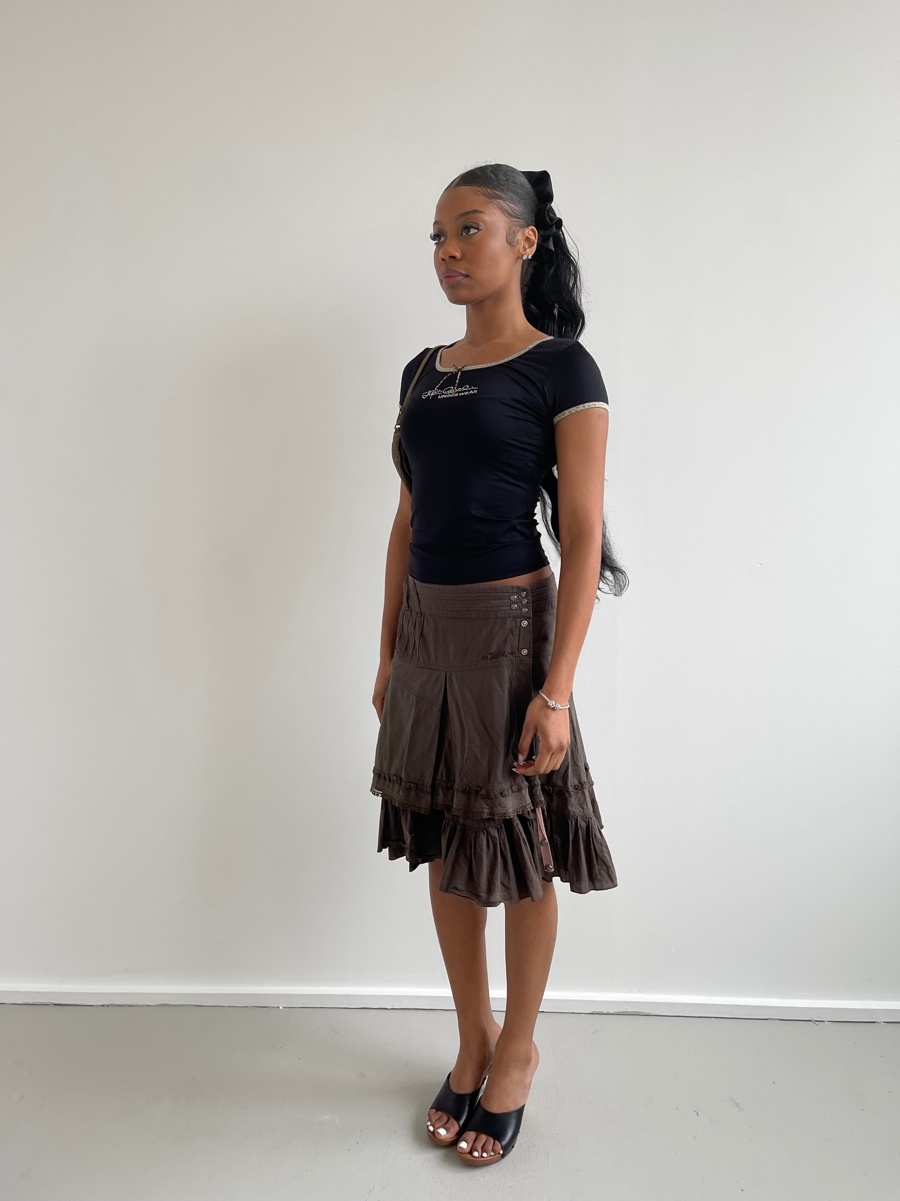 Just Cavalli slinky black t-shirt with Khaki trims