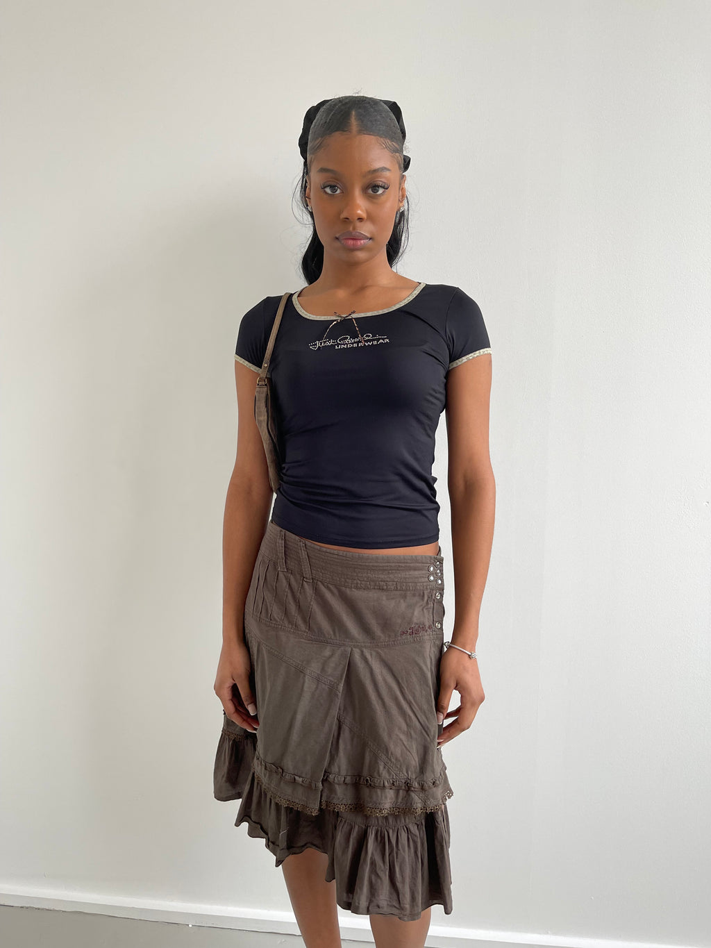 Just Cavalli slinky black t-shirt with Khaki trims