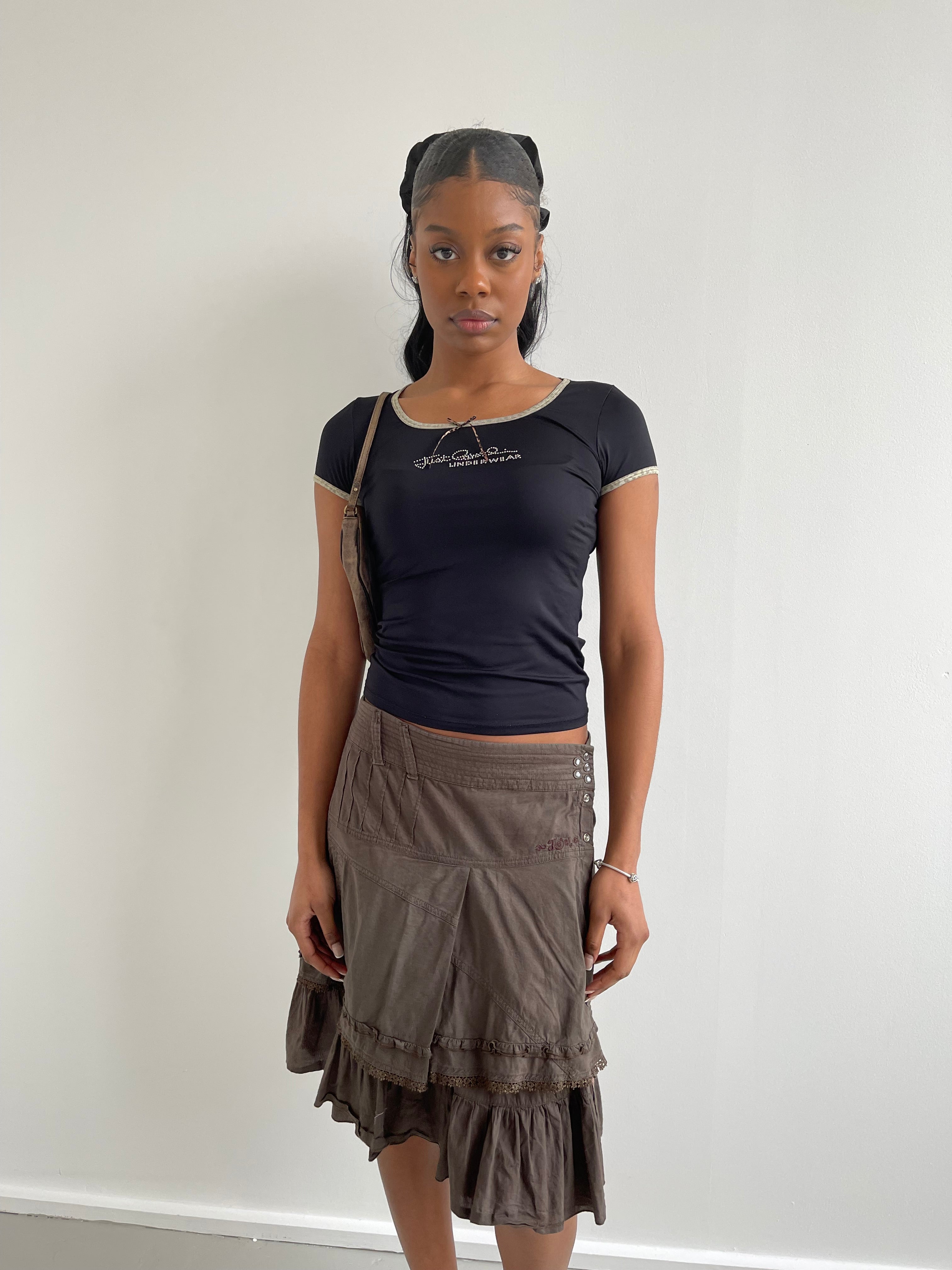 Just Cavalli slinky black t-shirt with Khaki trims